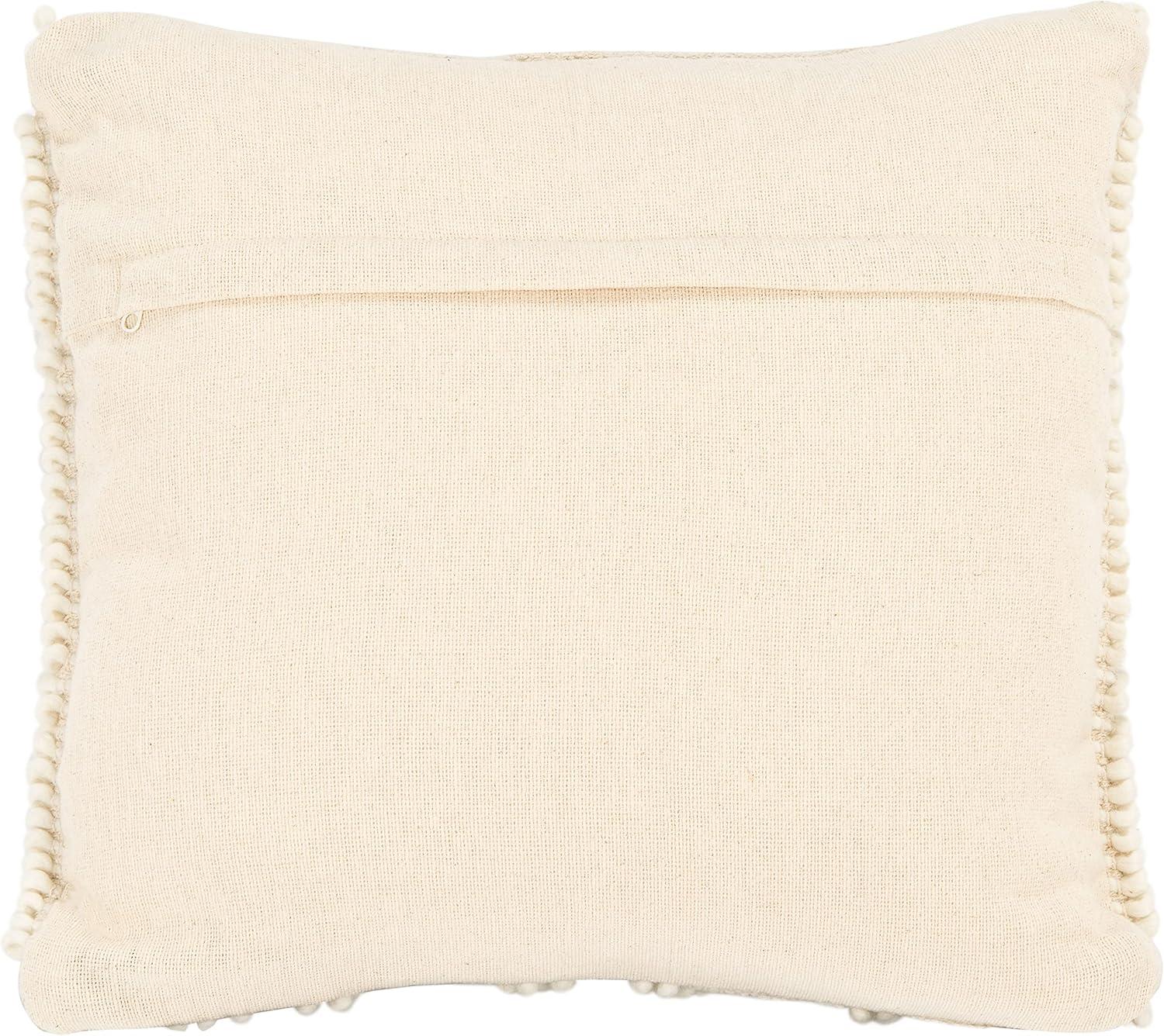 Ivory Embroidered Wool Blend Square Throw Pillow