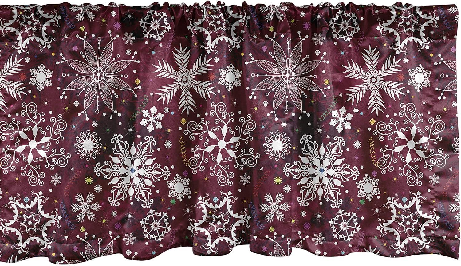 Burgundy and White Christmas Snowflake Rod Pocket Valance, 54" x 18"