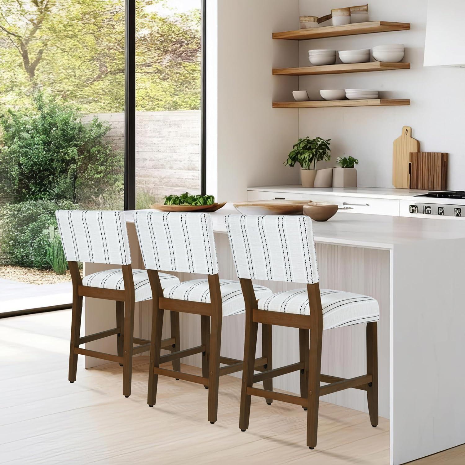 24" Curved Top Counter Height Barstool Safari Taupe - HomePop: Kitchen Seating with Back, Wood Legs