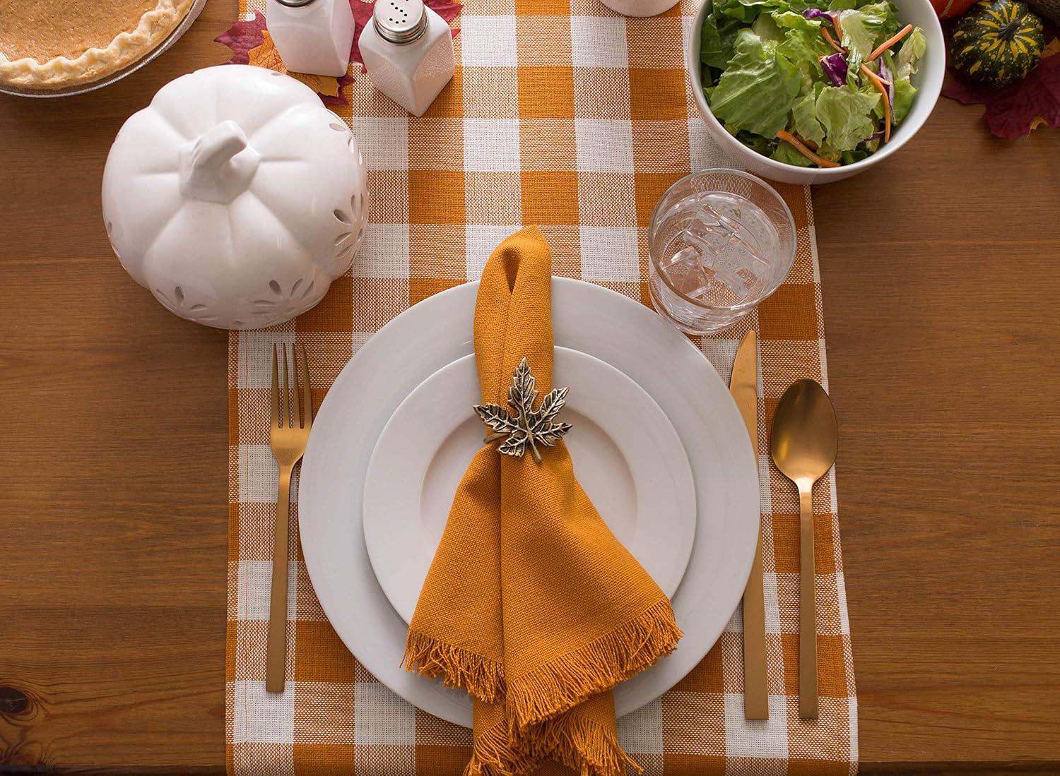 Pumpkin Spice Heavyweight Check Fringed Table Runner 14X108