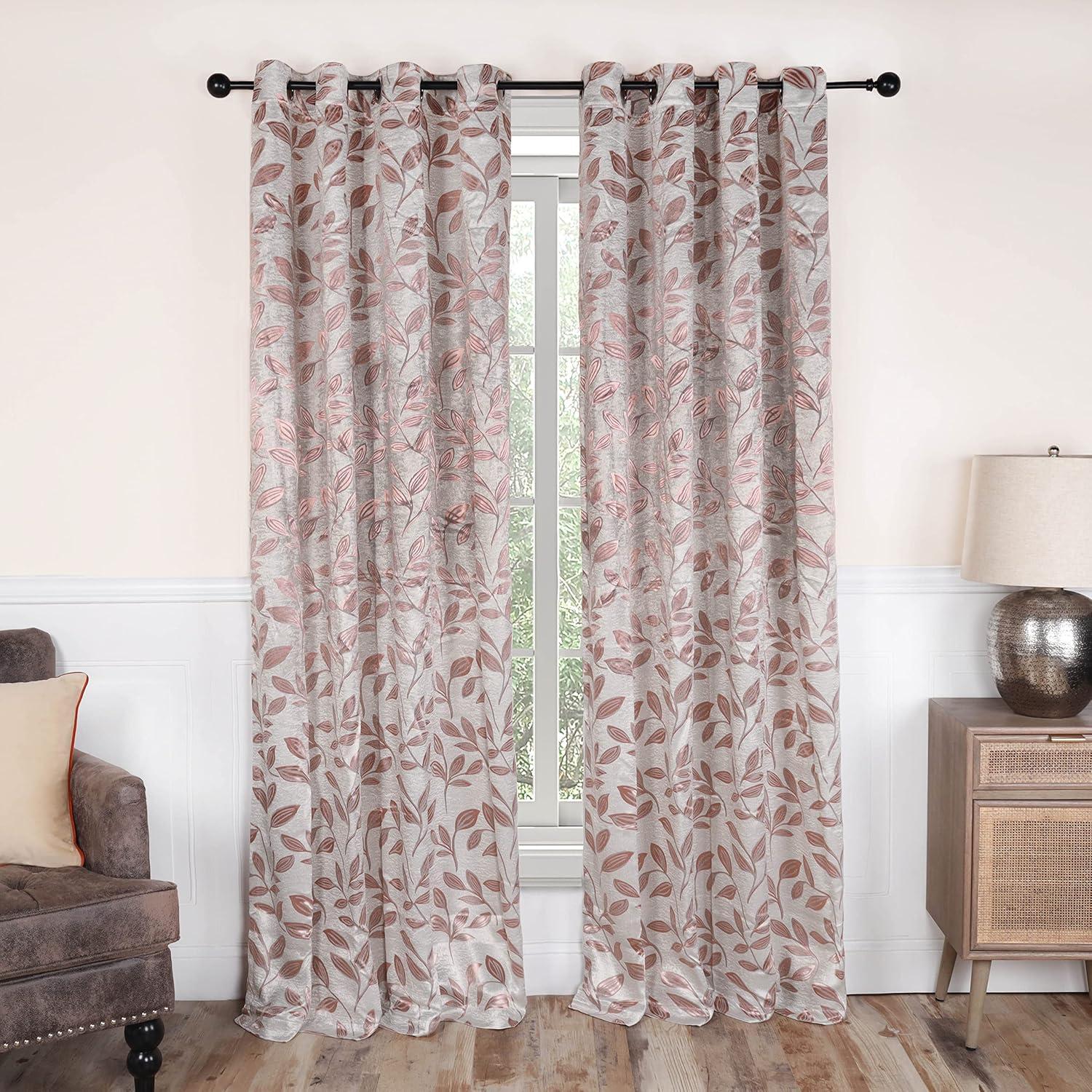 Modern Bohemian Leaves Room Darkening Semi-Blackout Curtains, Set of 2, 52"x108", Bronze - Blue Nile Mills