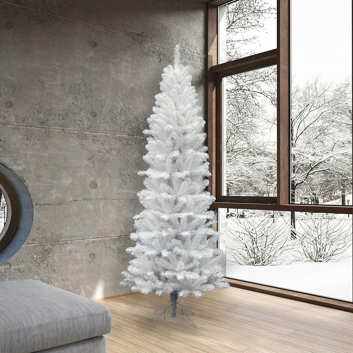 7.5-Foot White Pine Pencil Christmas Tree with Metal Stand