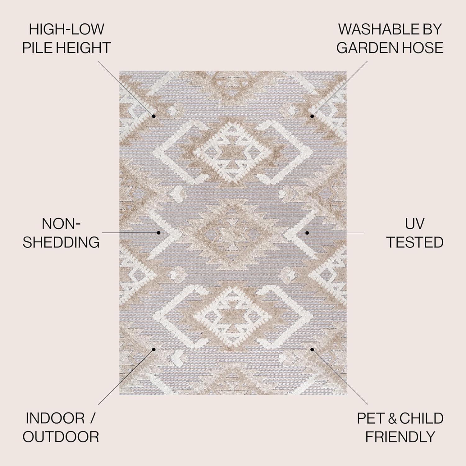 3'x5' Sumak High-Low Pile Neutral Diamond Kilim Indoor/Outdoor Area Rug, Beige/Gray - JONATHAN Y
