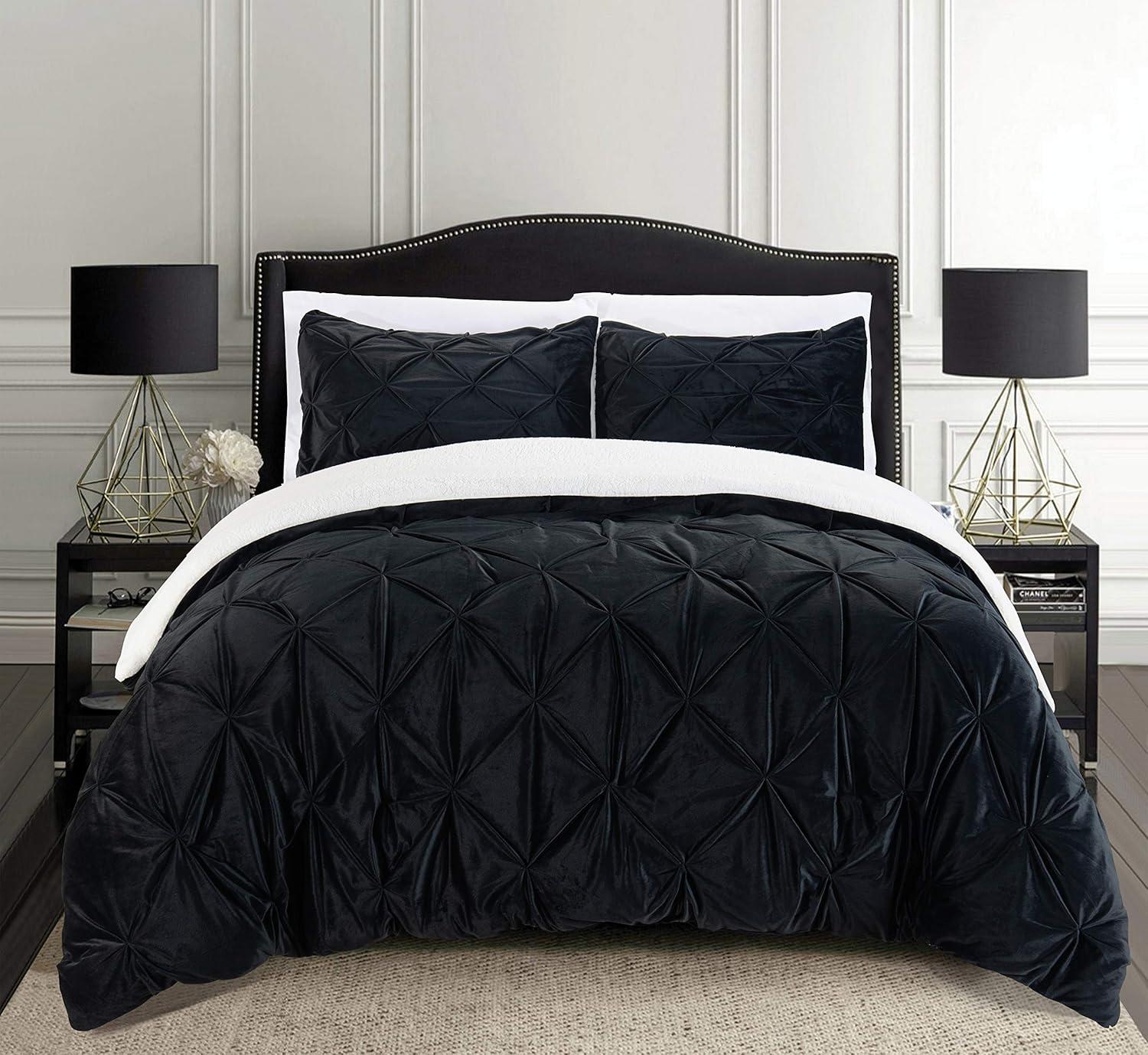 Full Black Microfiber Down Alternative Reversible Comforter Set