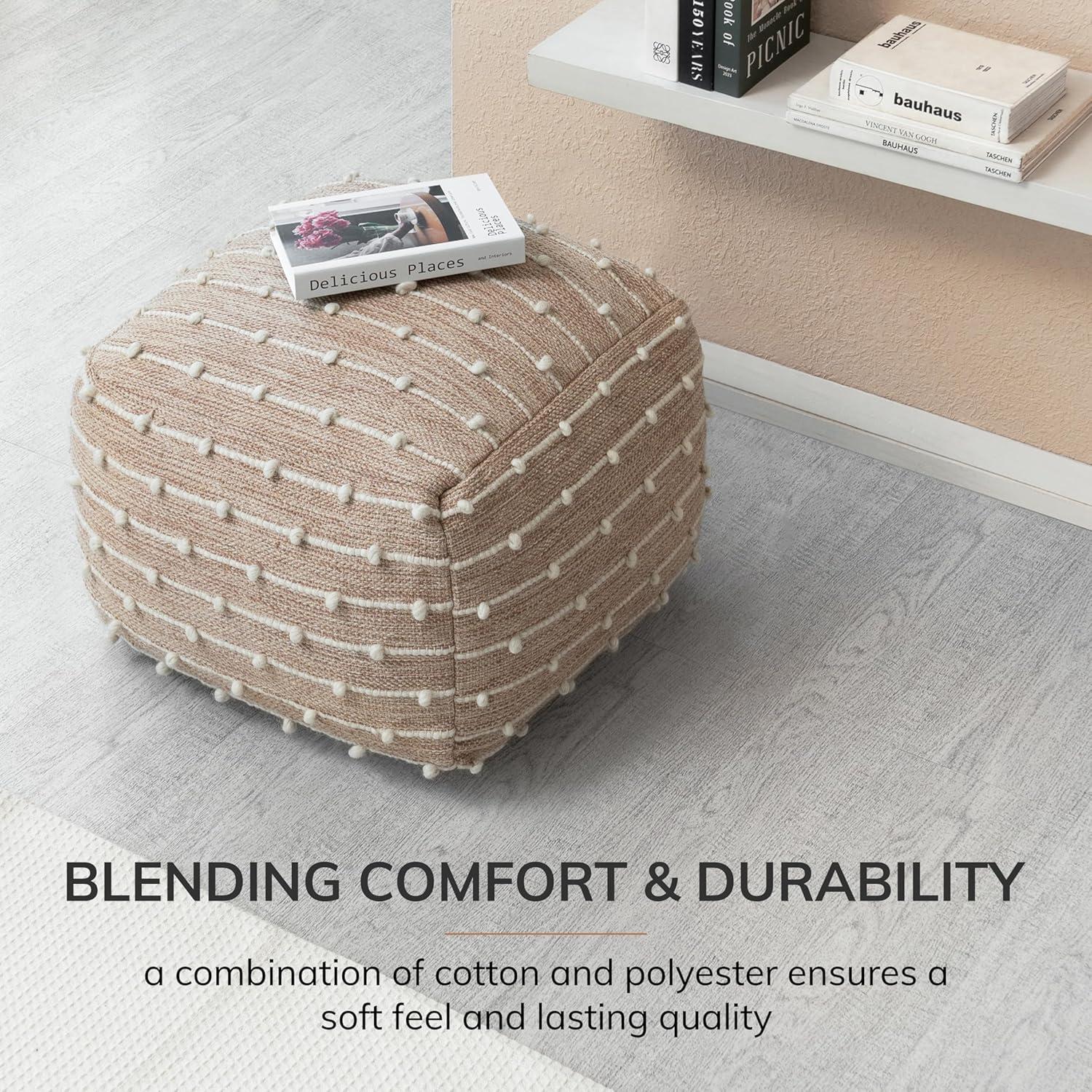 Penelope Pouf Ottoman Brown/Ivory - Anji Mountain: Cotton Blend, No Assembly, Fair Trade Certified
