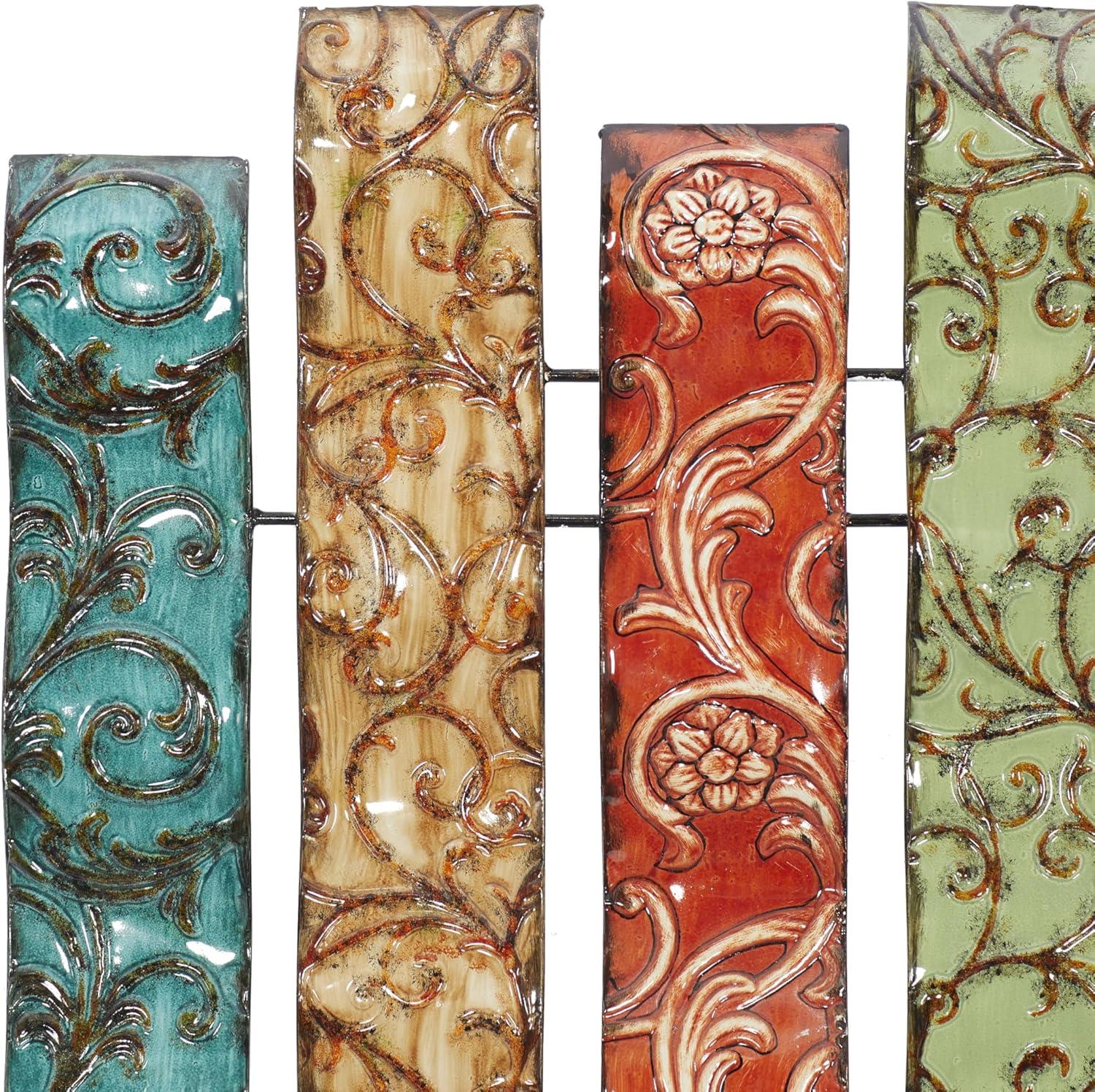 DecMode Multi Colored Metal 5 Wavy Panels Abstract Wall Decor with Embossed Details