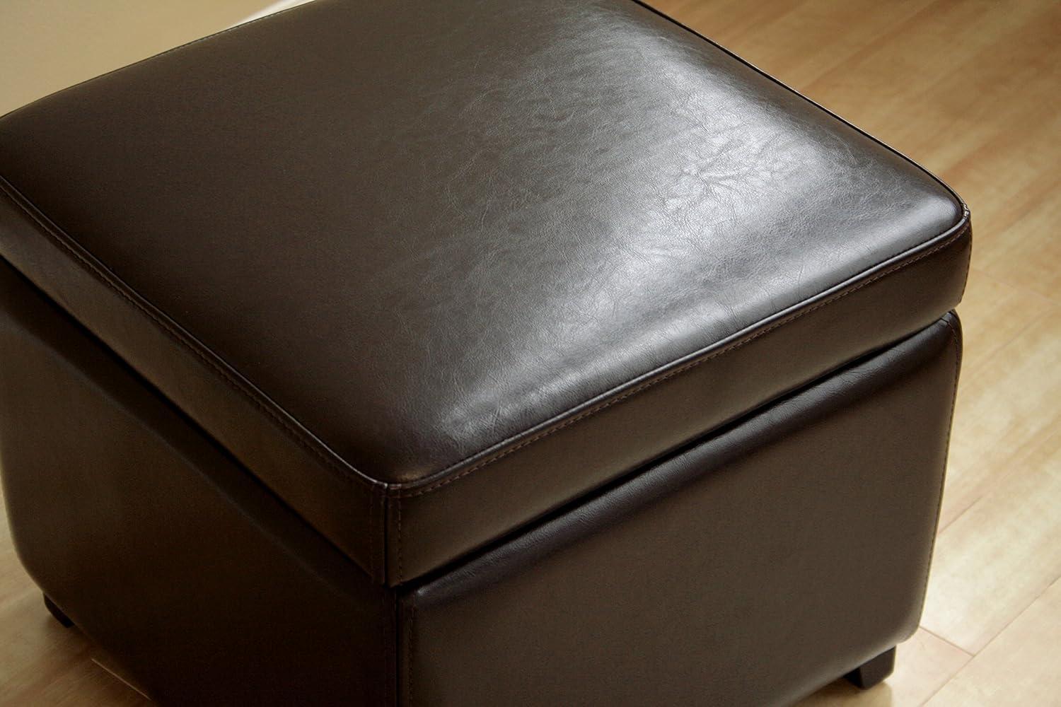 Full Leather Small Storage Cube Ottoman - Baxton Studio