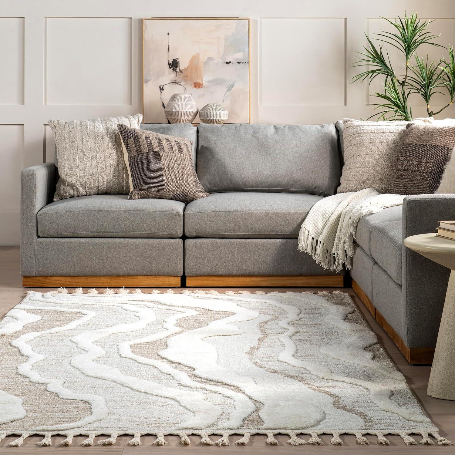 Nuloom Navi Abstract High-Low Swirls Tasseled Indoor Area Rug