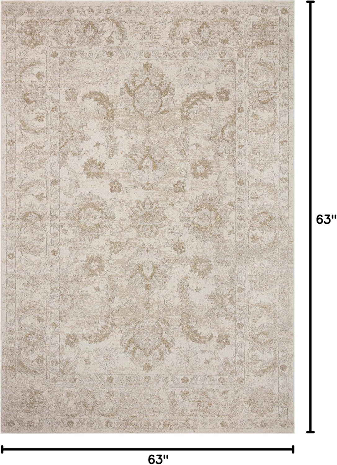 Ivory and Beige Round Polyester Accent Rug, 5'-3"