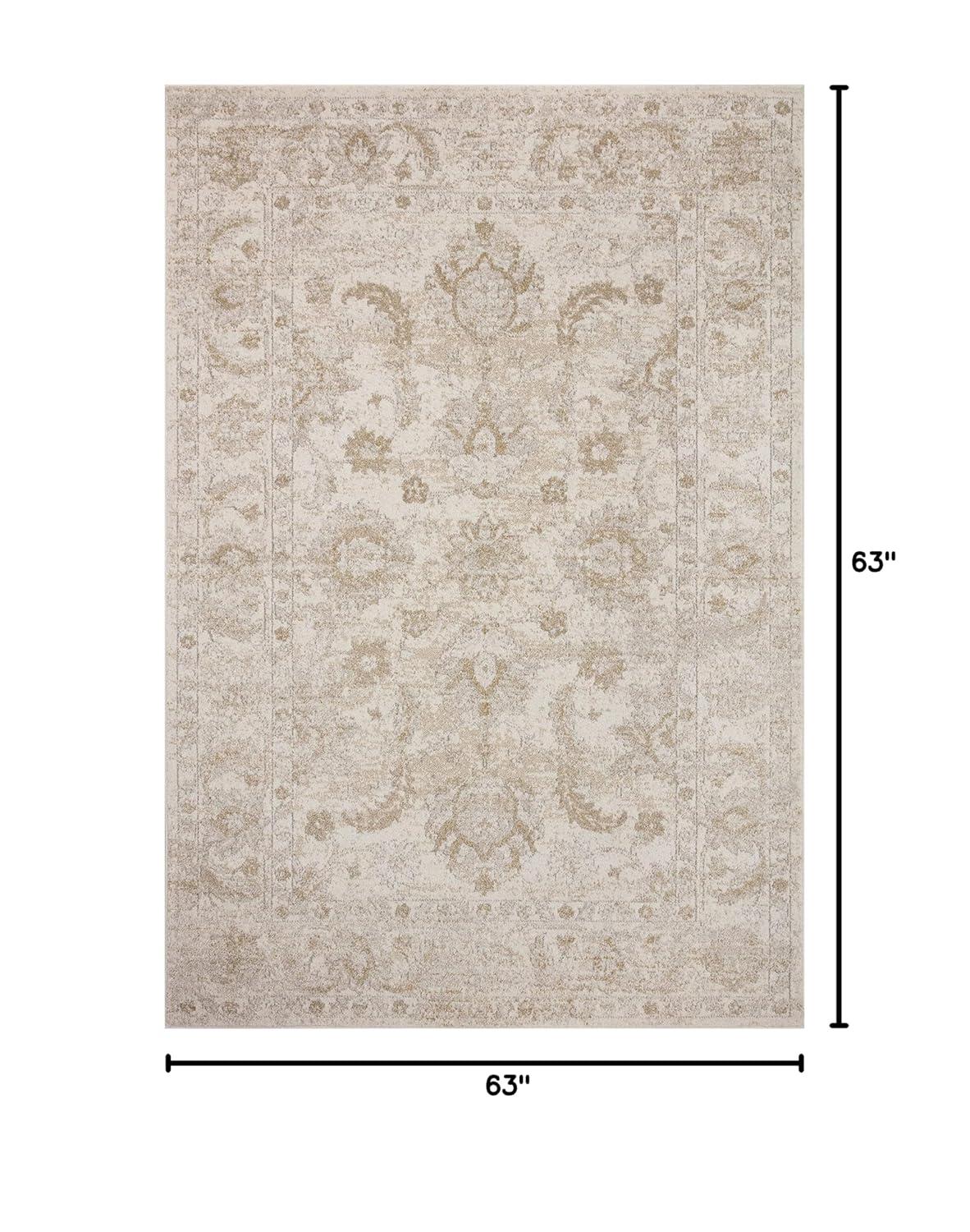 Ivory and Beige Round Polyester Accent Rug, 5'-3"