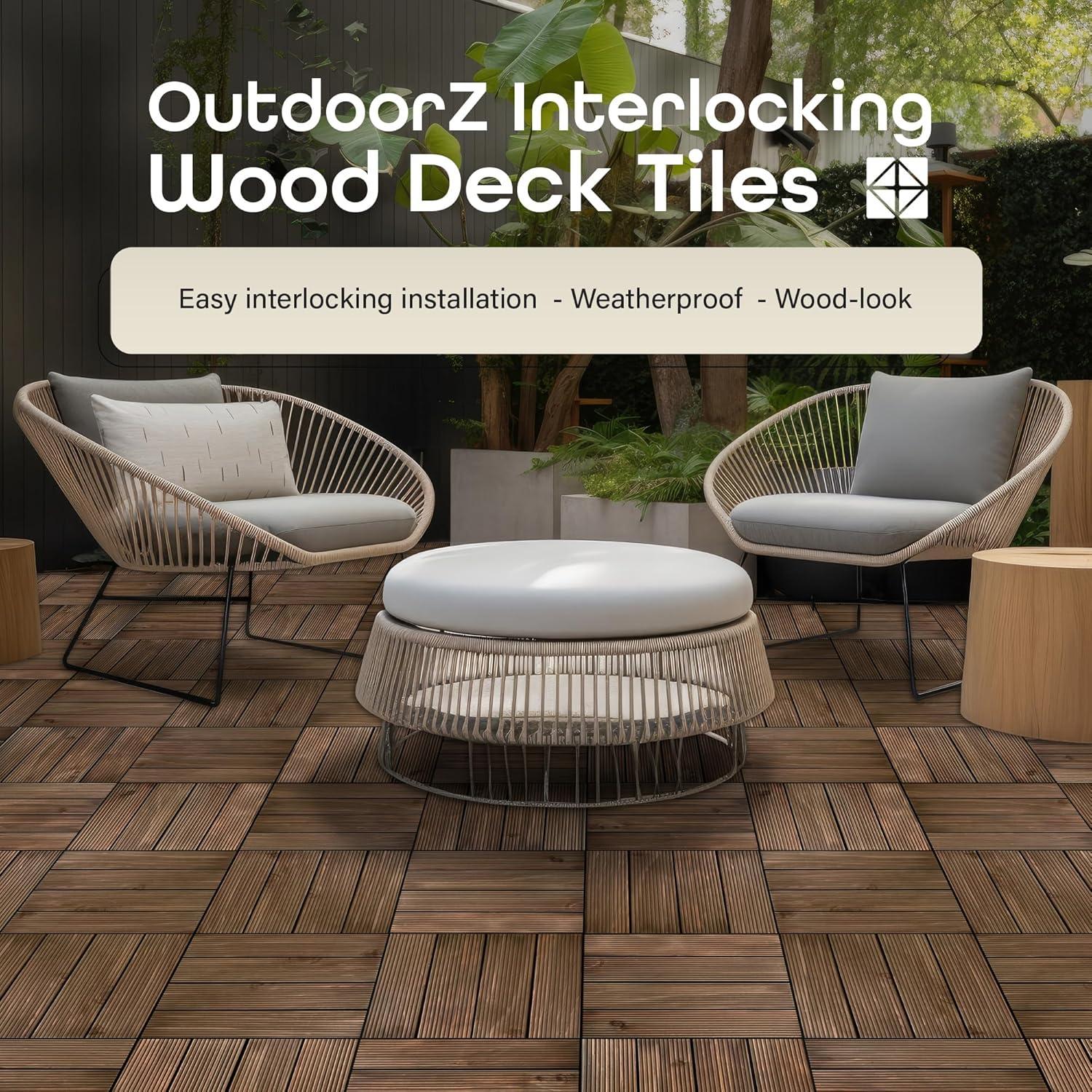 Achim OutdoorZ Interlocking Wood Deck Tiles - Royal Mahogany - 27 Tiles (27 Sq.Ft.)