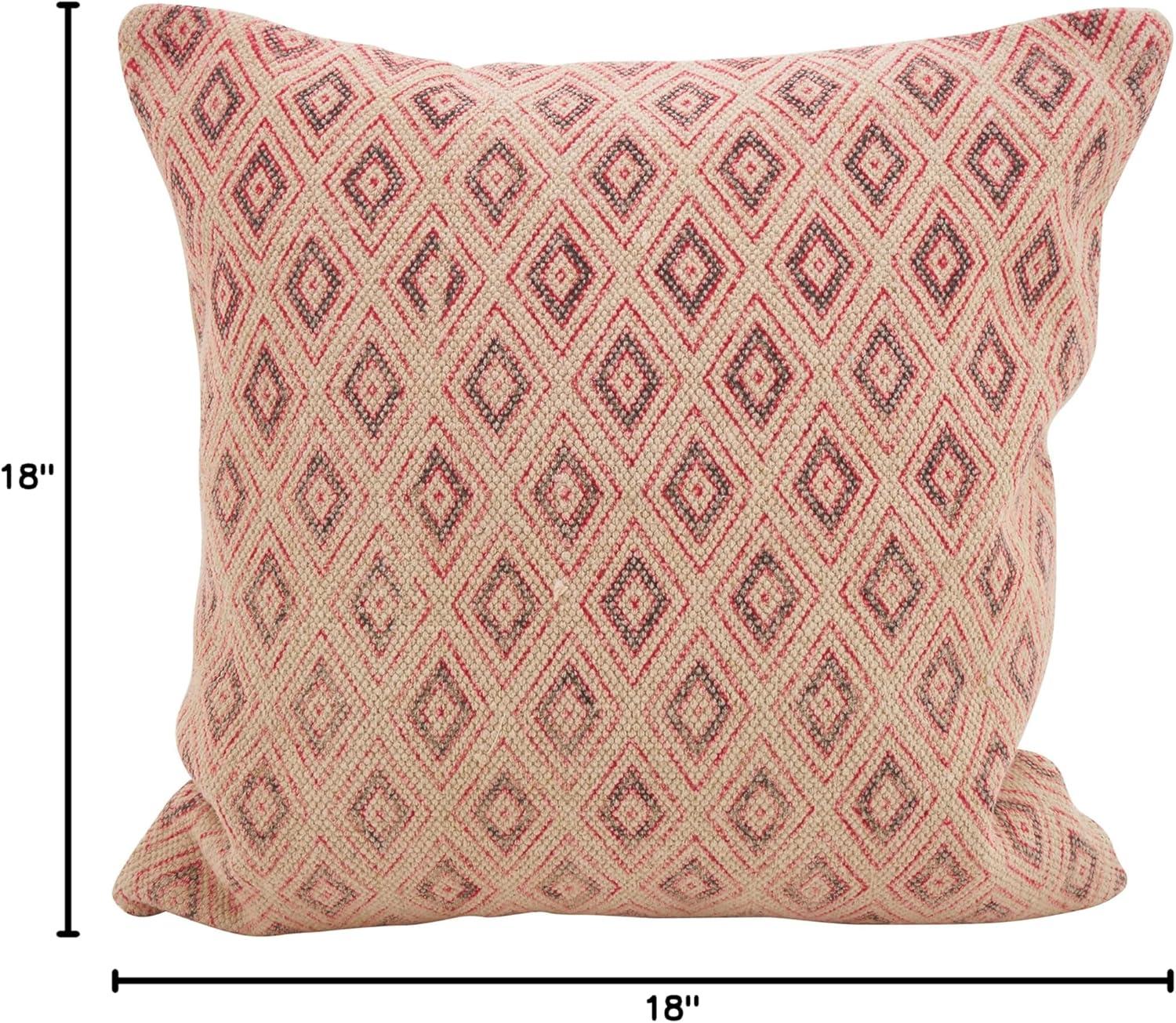 18"x18" Boho Diamond Square Throw Pillow Red - Saro Lifestyle: Cotton Blend, Indoor, Zipper Closure