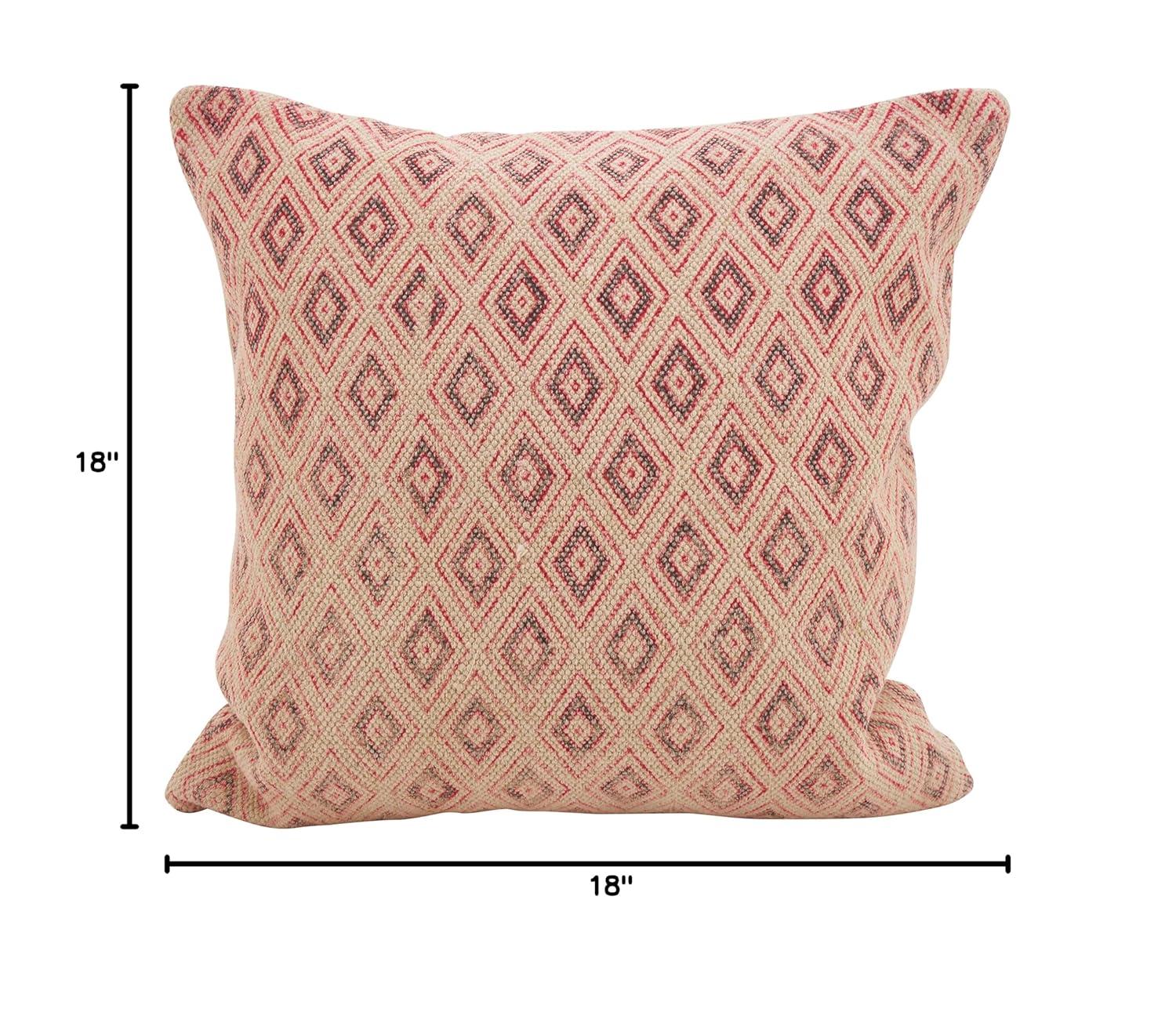 18"x18" Boho Diamond Square Throw Pillow Red - Saro Lifestyle: Cotton Blend, Indoor, Zipper Closure