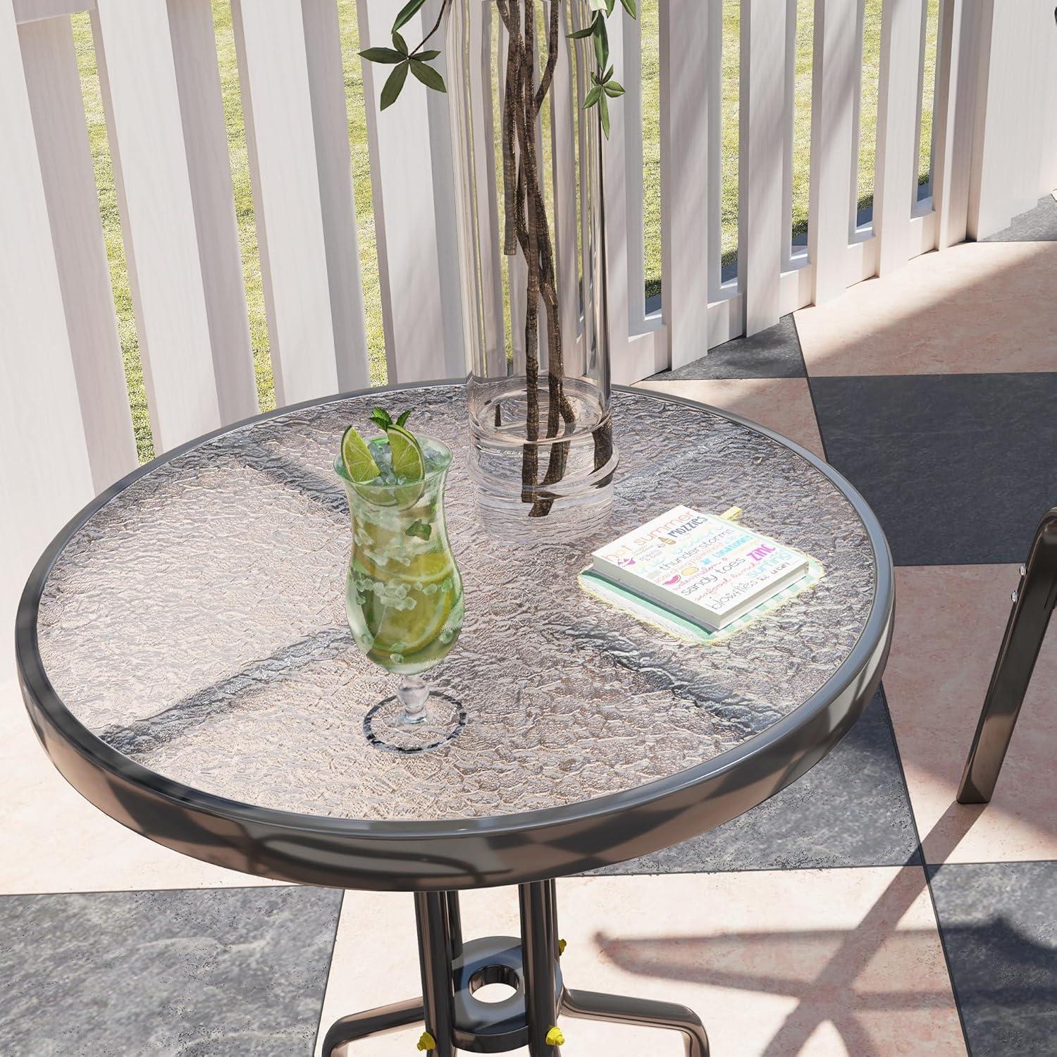 Outsunny 3 Pieces Outdoor Bistro Set, Patio Furniture with Stackable Chairs and Glass Table, High Back Small Patio Set for Balcony, Porch, Beige