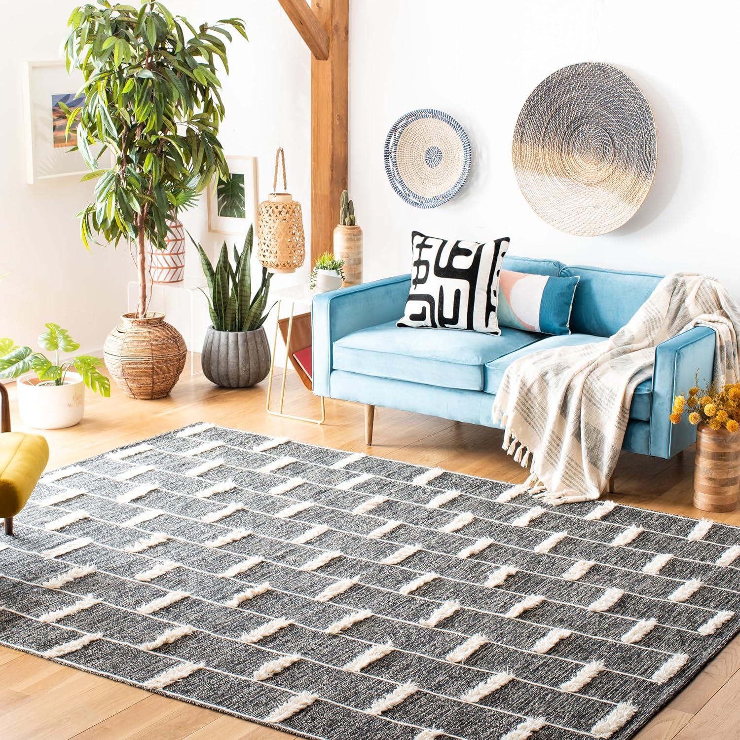 Striped Kilim STK508 Hand Woven Area Rug - Black/Ivory - 8'x10' - Safavieh.