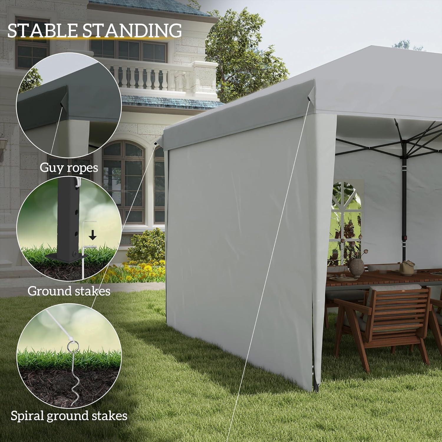 Outsunny 10' x 20' Heavy Duty Pop Up Canopy Party Tent with 4 Removable Sidewalls, Outdoor Cabana Gazebo with Carry Bag, Weather Protection, White