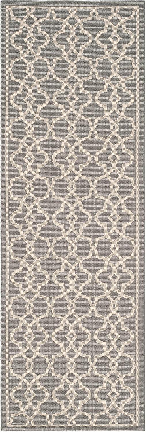 SAFAVIEH Courtyard Carlos Traditional Indoor/Outdoor Runner Rug, 2'7" x 8'2", Grey/Beige