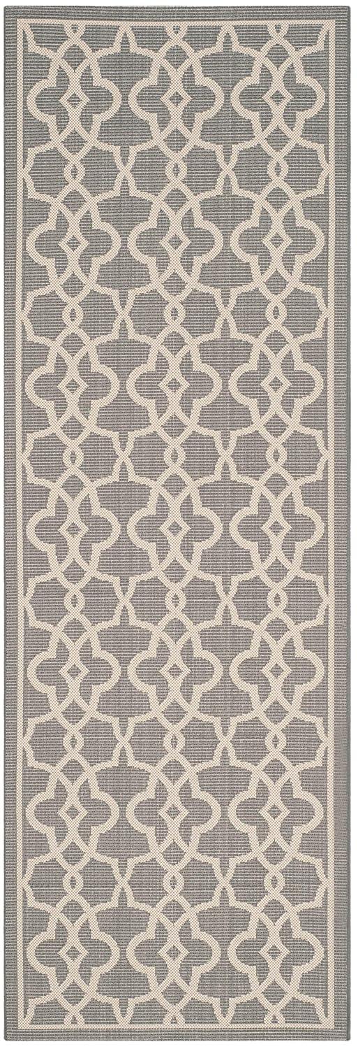 SAFAVIEH Courtyard Carlos Oriental Indoor/Outdoor Runner Rug, Grey/Beige, 2'7" x 8'2"