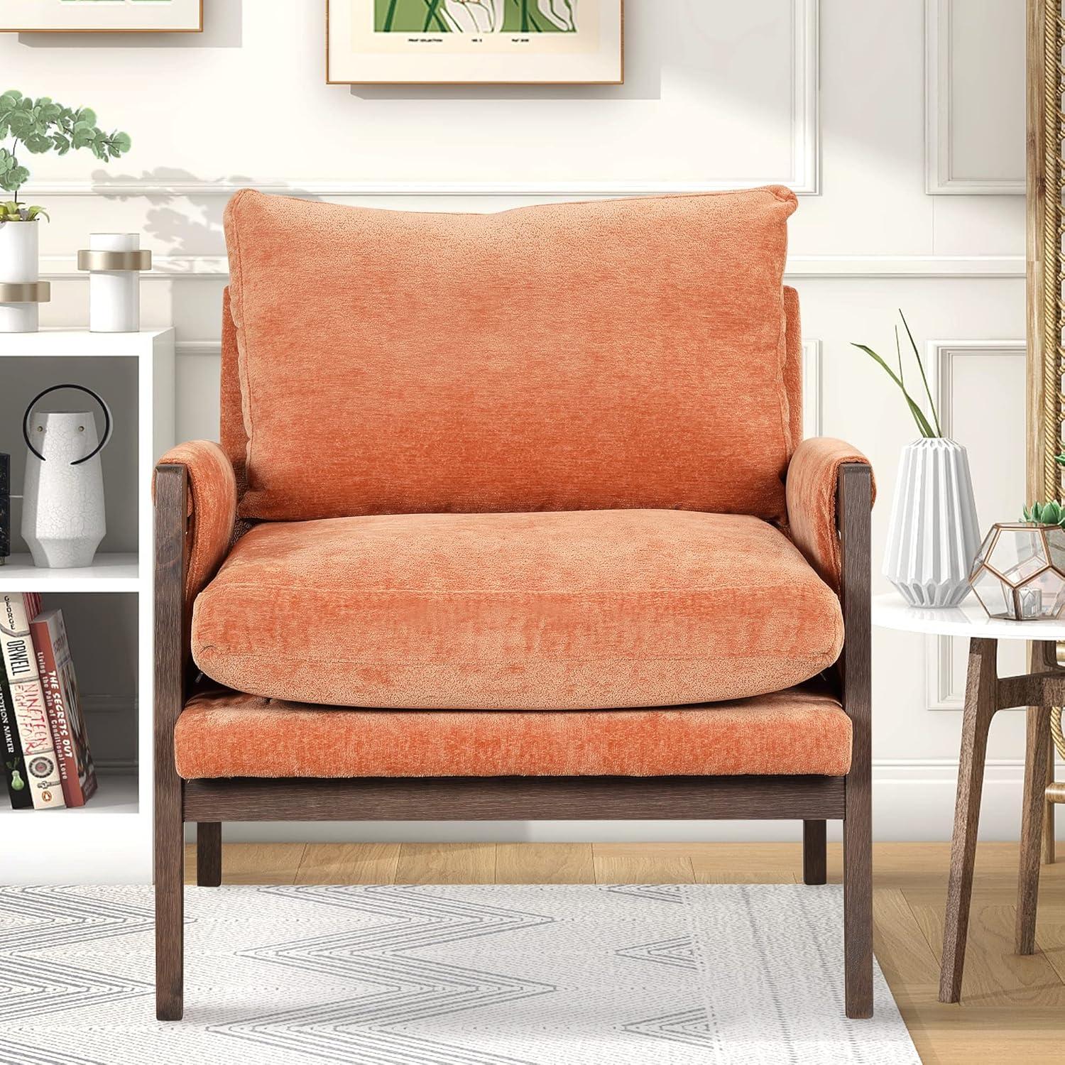 Roundhill Furniture Kelly Mid-Century Modern Velvet Accent Armchair, Orange