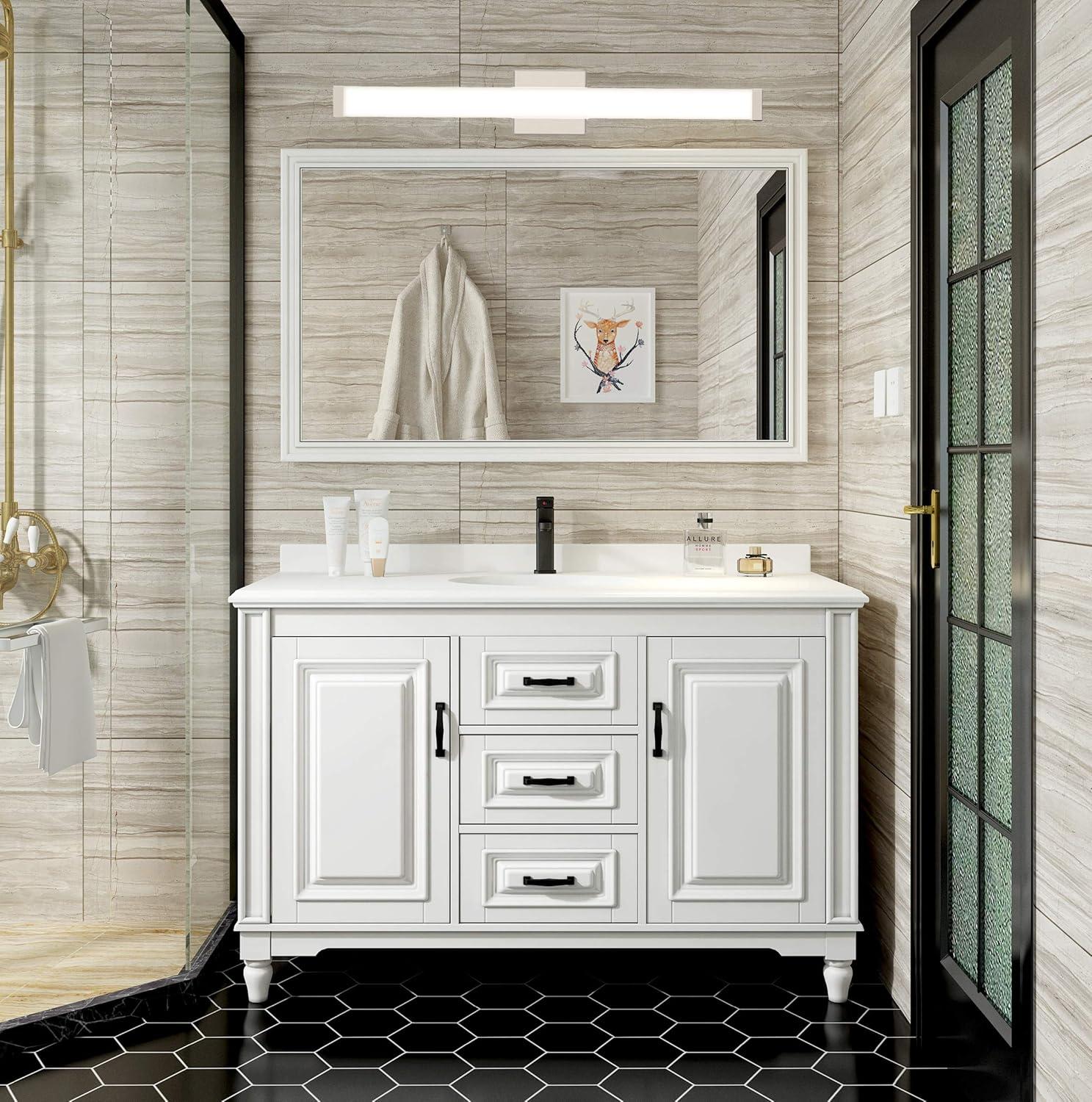 Bathroom Vanity Light Brushed Nickel Square LED 24 inch 14W 4000K Natural White Light Wall Bar Lighting Fixtures Over Mirror