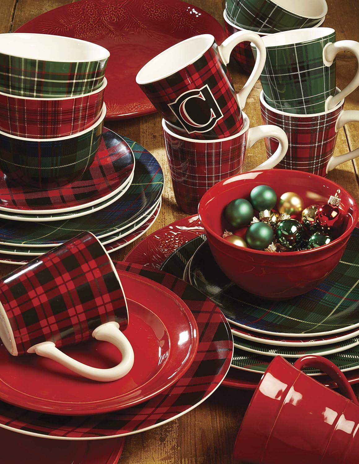 Certified International Christmas Plaid 6 Piece 24 oz. Dessert Bowl Set