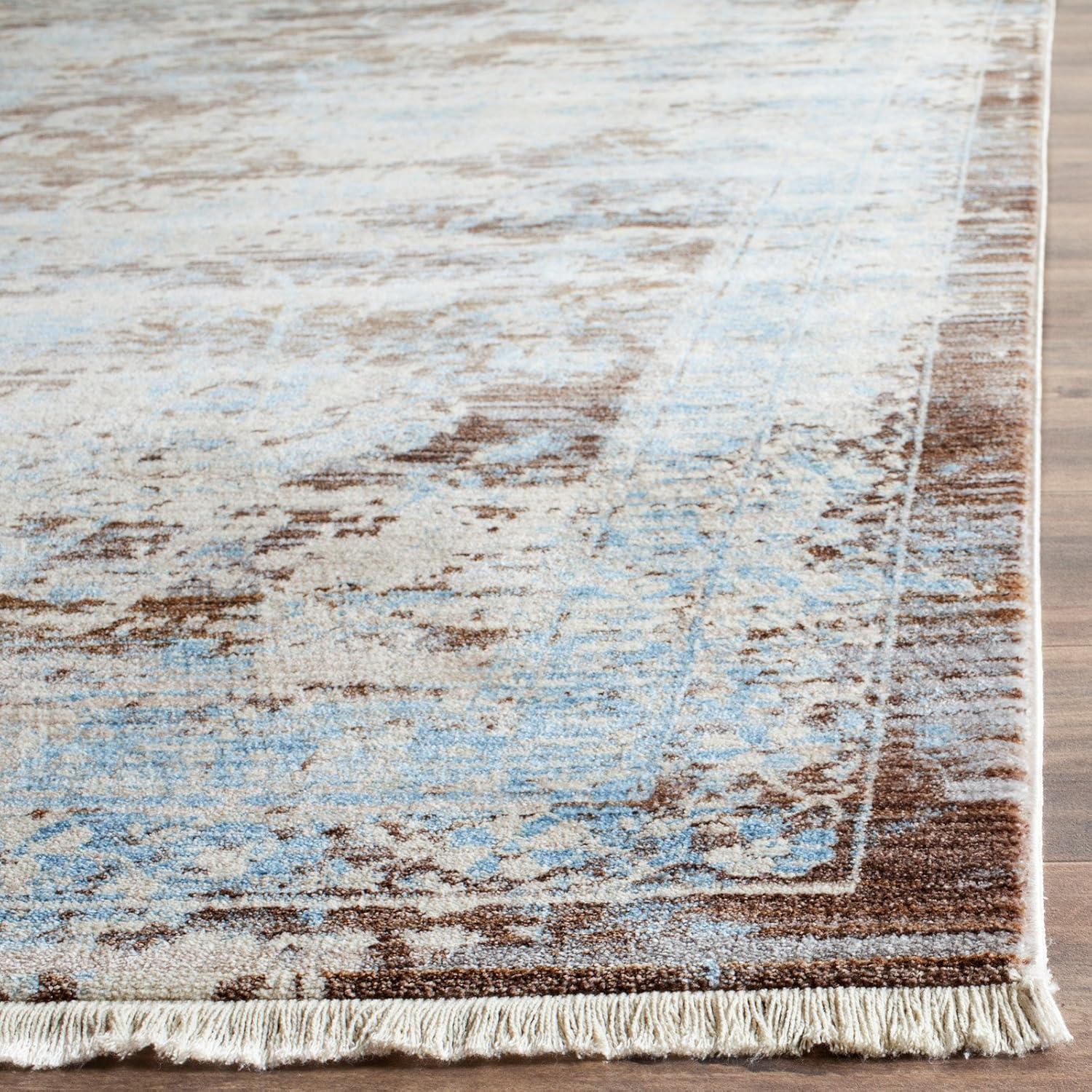 SAFAVIEH Vintage Persian Branislav Floral Bordered Polyester Rug, Brown/Light Blue, 8'x10'