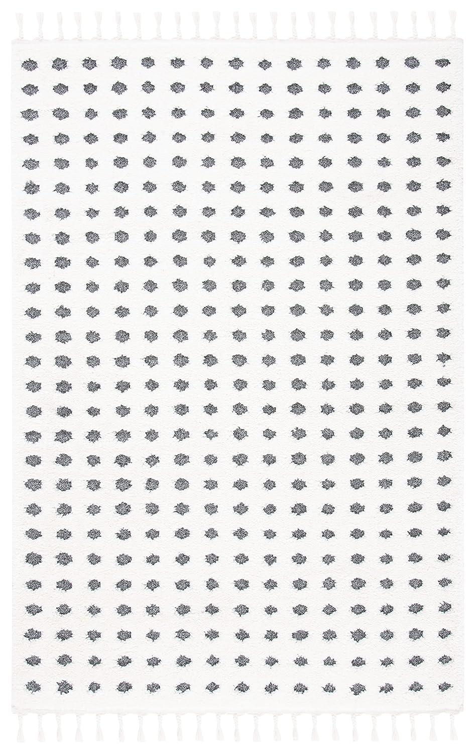 SAFAVIEH Moroccan Tassel Siofra Dot Print Shag Area Rug, Ivory/Grey, 3' x 5'
