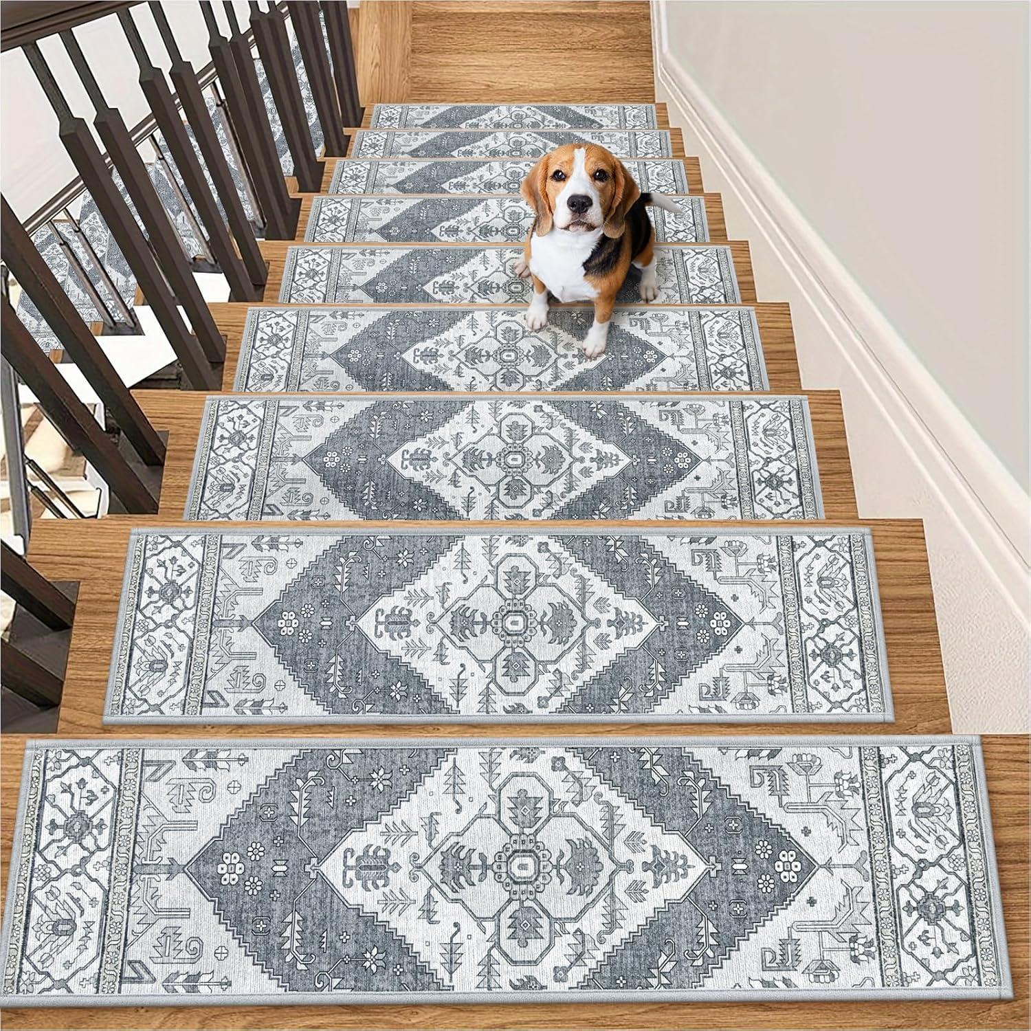 The Holiday Aisle® Non Slip Stair Treads Indoor 15 Pack 8" X 30" Carpet Treads for Wood Stairs
