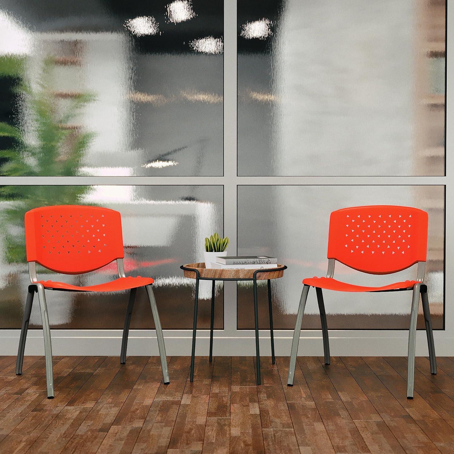 Flash Furniture 5 Pack HERCULES Series 880 lb. Capacity Orange Plastic Stack Chair with Titanium Gray Powder Coated Frame