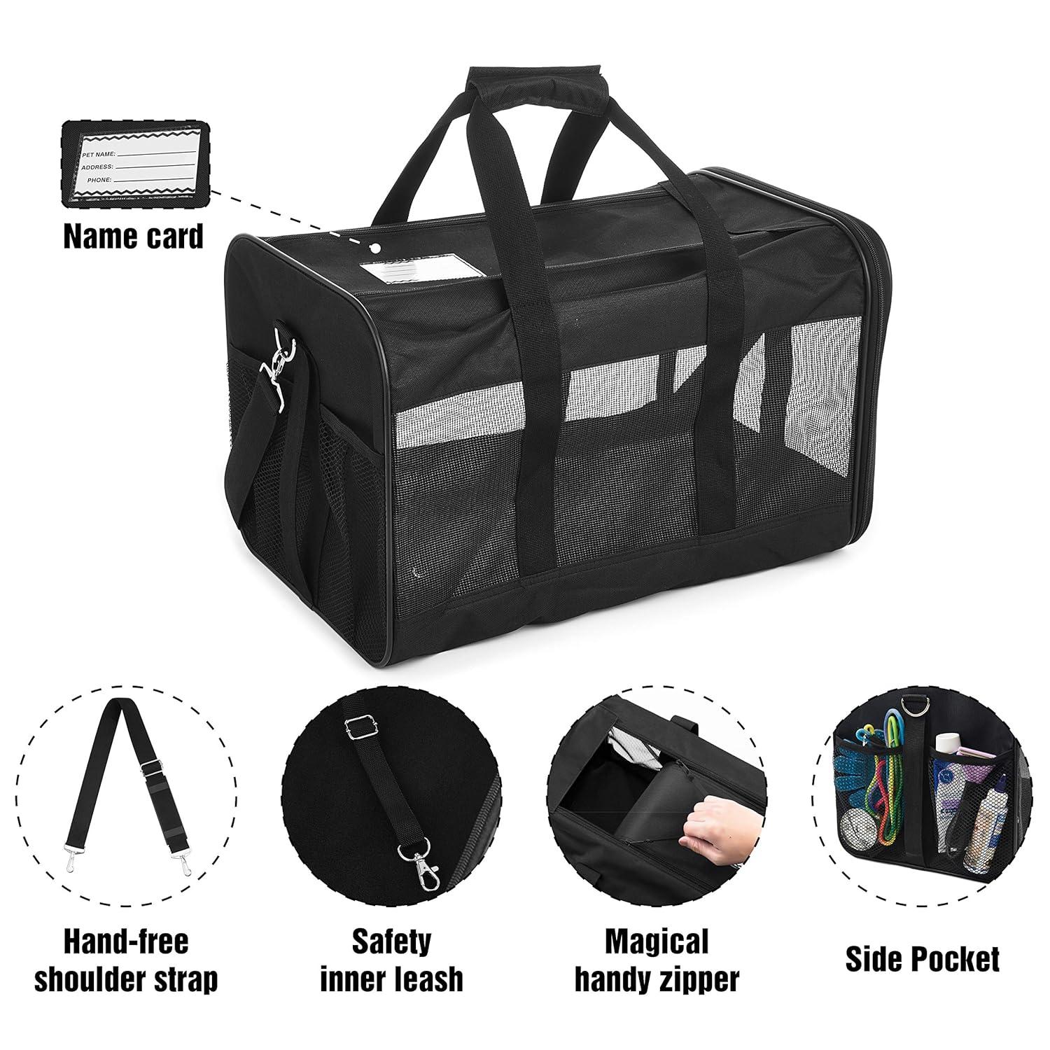 HITCH ScratchMe Pet Travel Carrier Soft Sided Portable Bag for Cats, Small Dogs, Kittens or Puppies, Collapsible, Durable, Airline Approved, Carry Your Pet with You Safely and Comfortably (L)