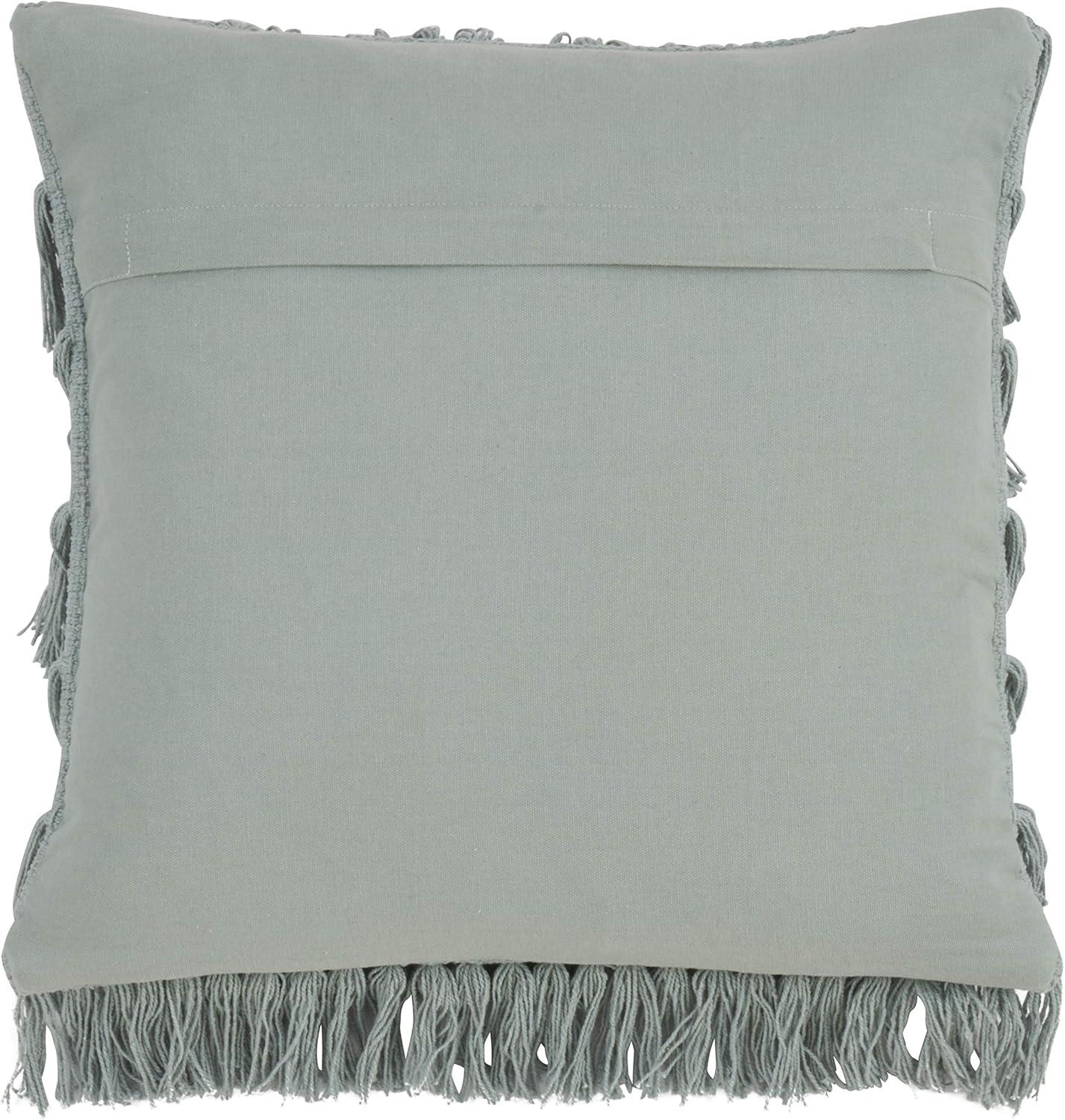 Mint Woven Fringes Cotton Throw Pillow 18 x 18 Inch