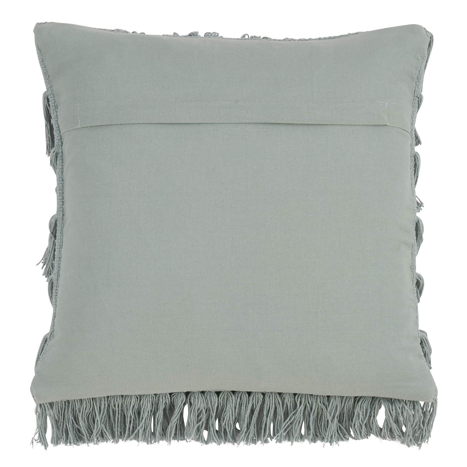 Fennco Styles Bohemian Woven Fringes Down Filled 18 x 18 Inch Cotton Throw Pillow with Case & Insert - Mint