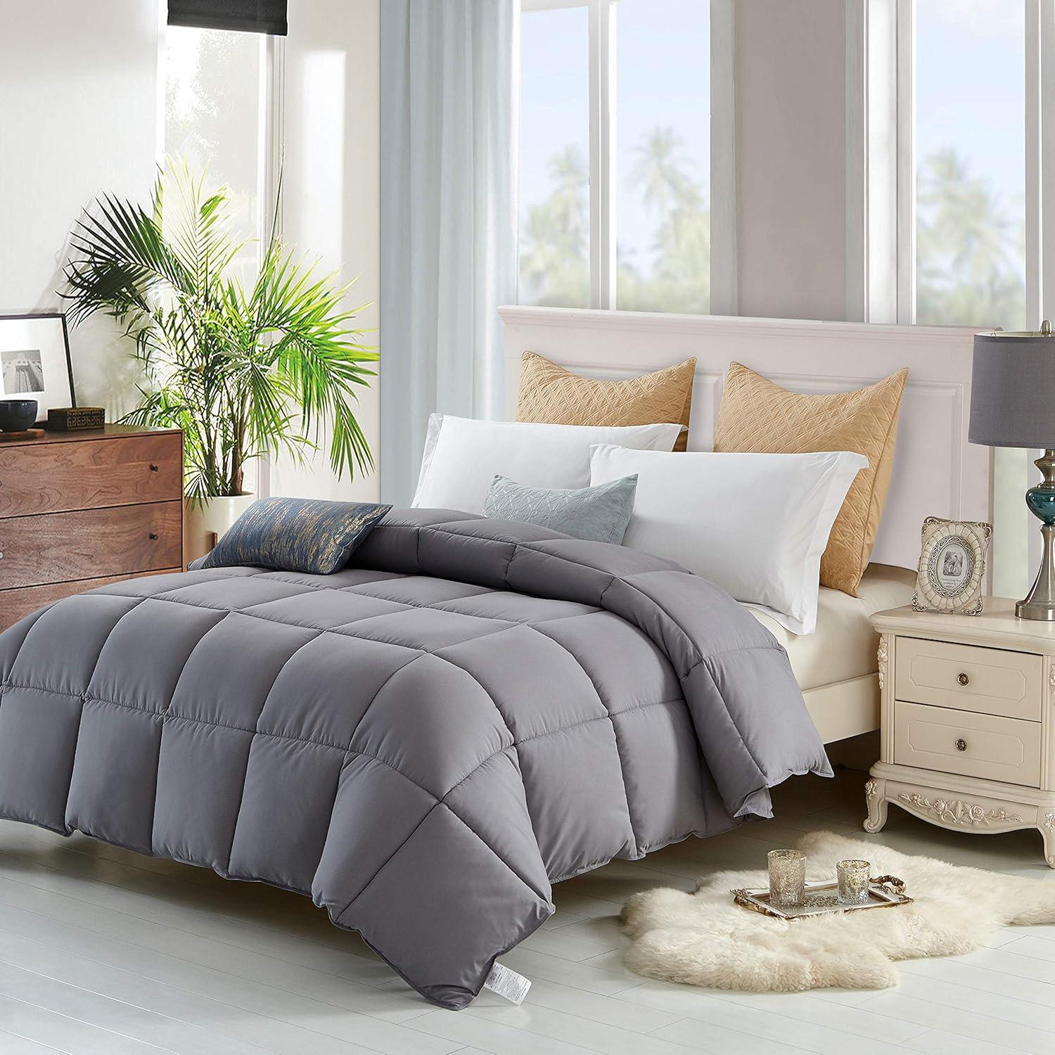 Gray Twin Microfiber All-Season Comforter