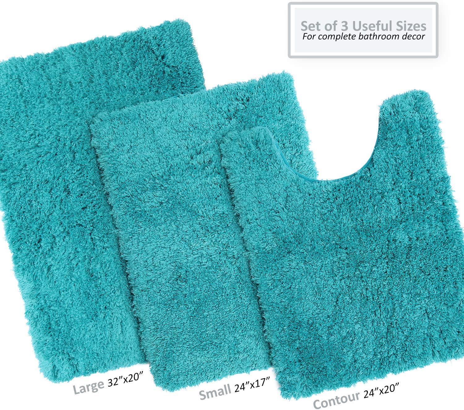 Nestl Super Soft Shaggy Bath Rug, Absorbent Bathroom Rug, Small Medium and Contour, Teal