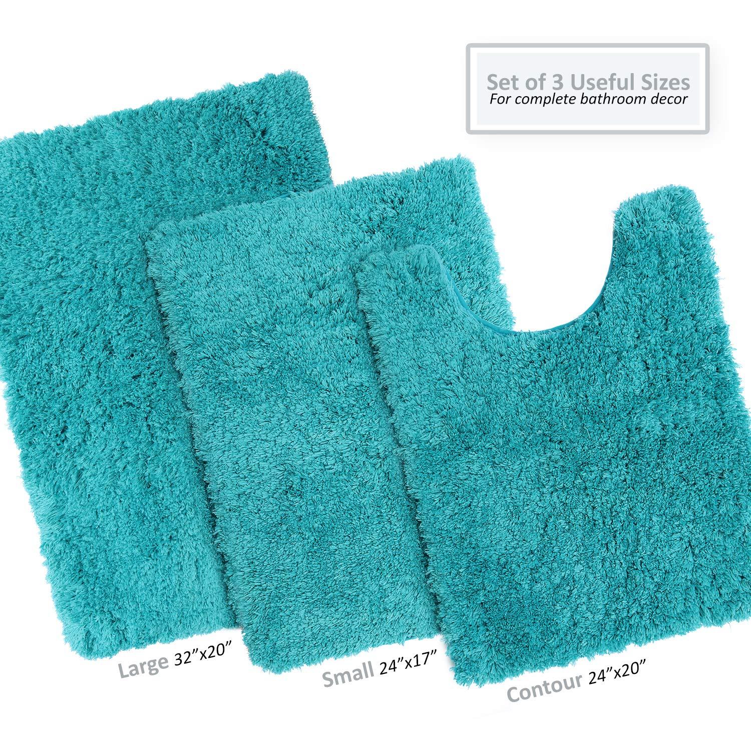Nestl Super Soft Shaggy Bath Rug, Absorbent Bathroom Rug, Small Medium and Contour, Teal