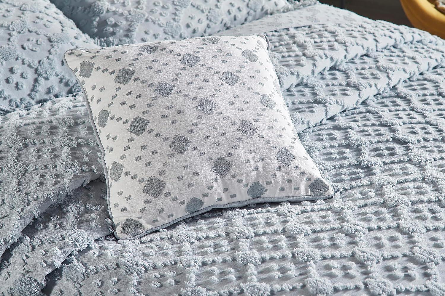 Better Trends Charleston Collection 100% Cotton Bedding sets, Machine Washable Soft and Breathable 4-piece Chenille Bedspread & Sham with Geometric Embroidery, All season