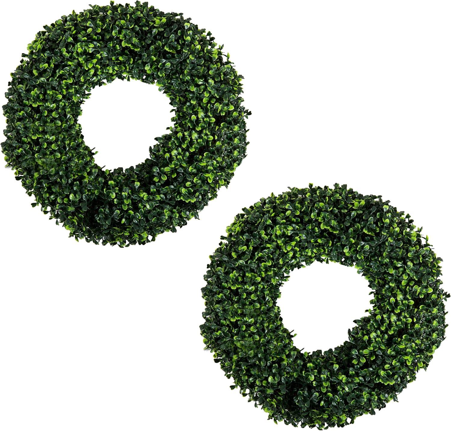 Set of Two 16.5-Inch Artificial Boxwood Wreaths for All Seasons