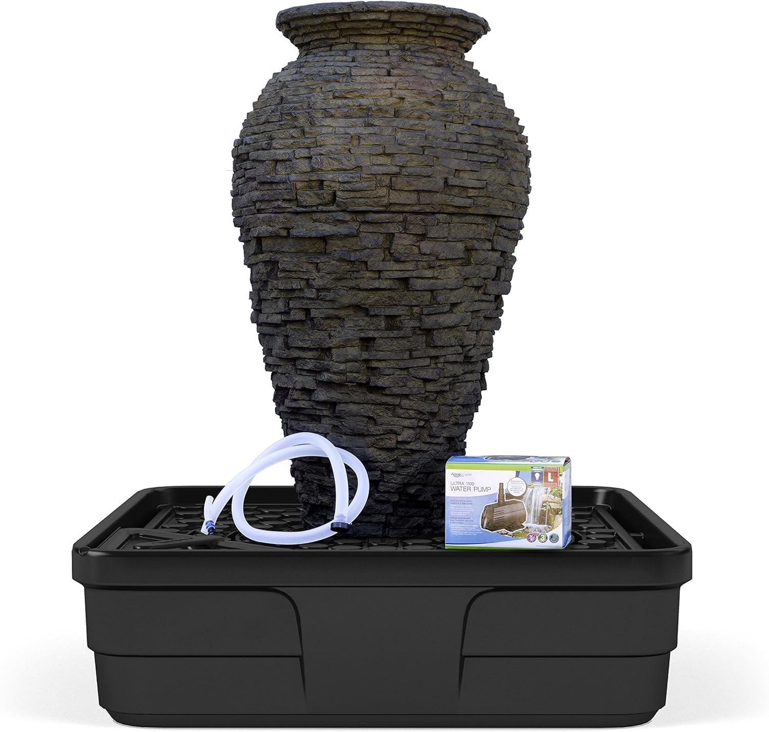 Medium Dark Gray Stacked Slate Urn Fountain Kit