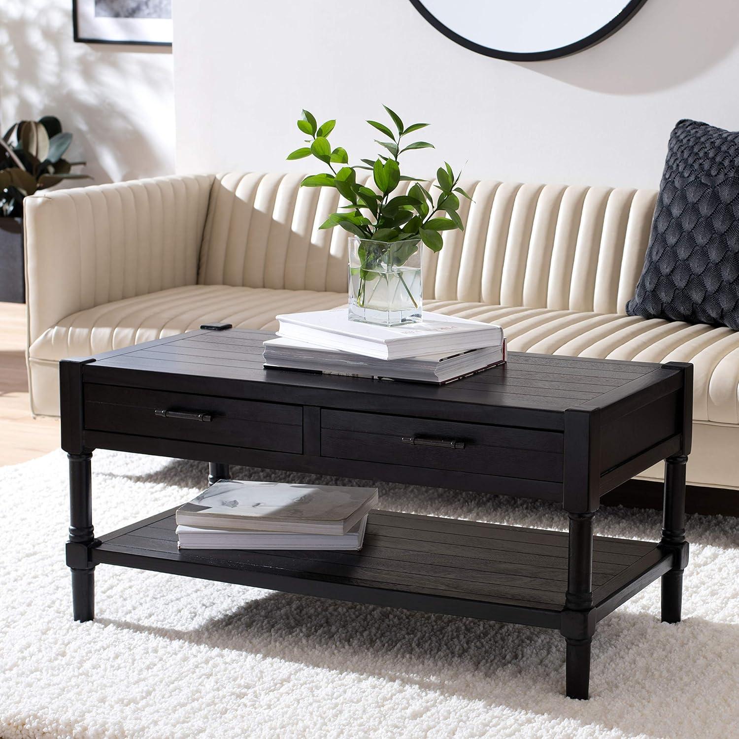 SAFAVIEH Filbert Solid 2 Drawer Coffee Table, Black