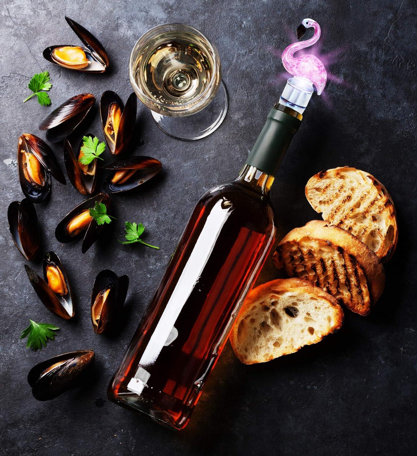 Pink Flamingo LED Glass Wine Bottle Stopper with Chrome Base