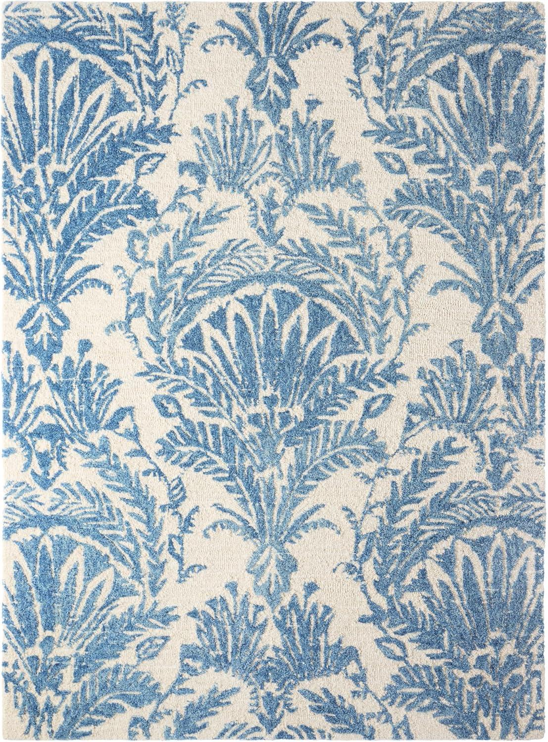 NICOLE MILLER NEW YORK Mod Damask Chambray Handcrafted Wool Area Rug Blue