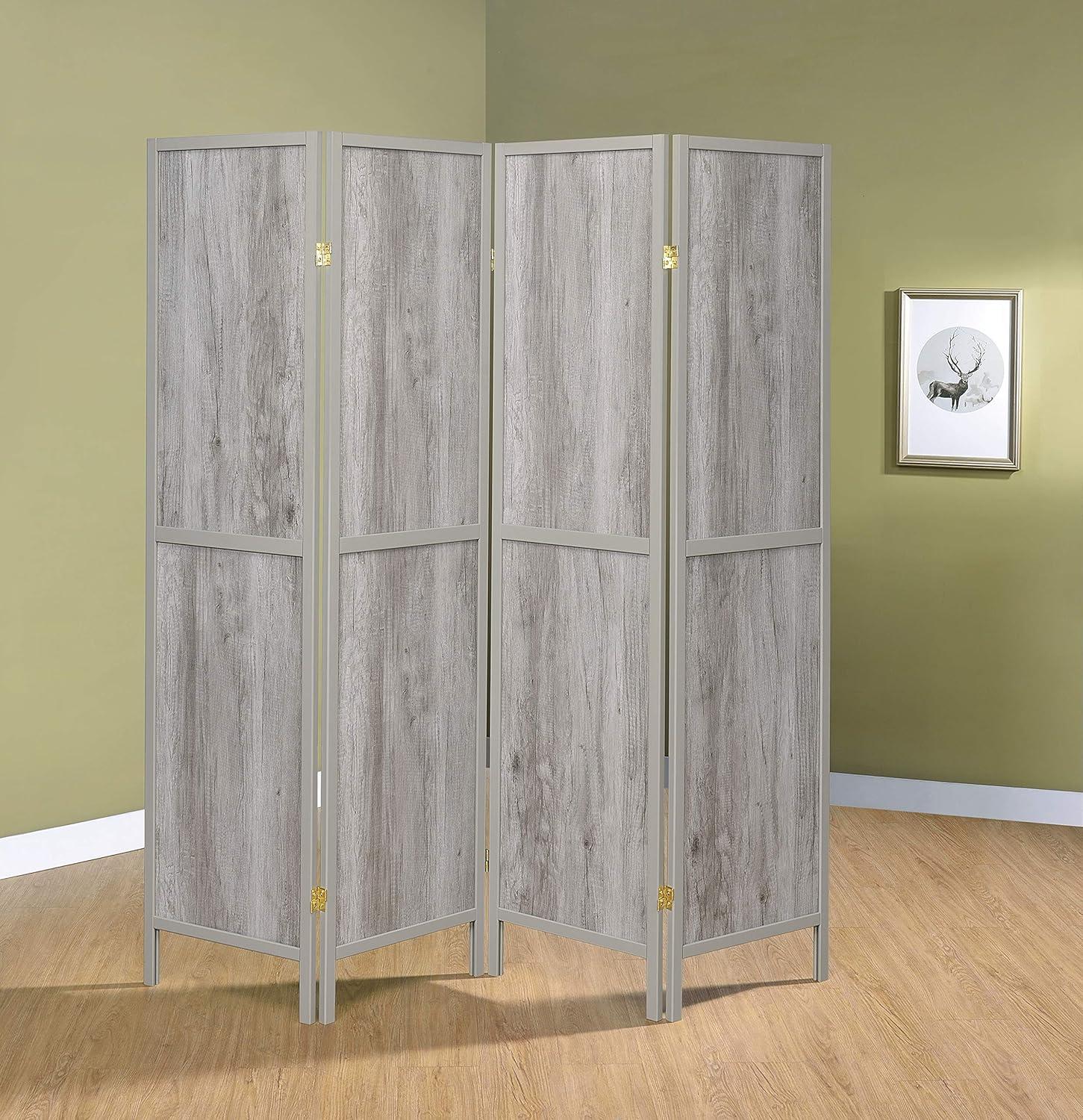 Gray Driftwood 70" 4-Panel Folding Screen with MDF and Pine