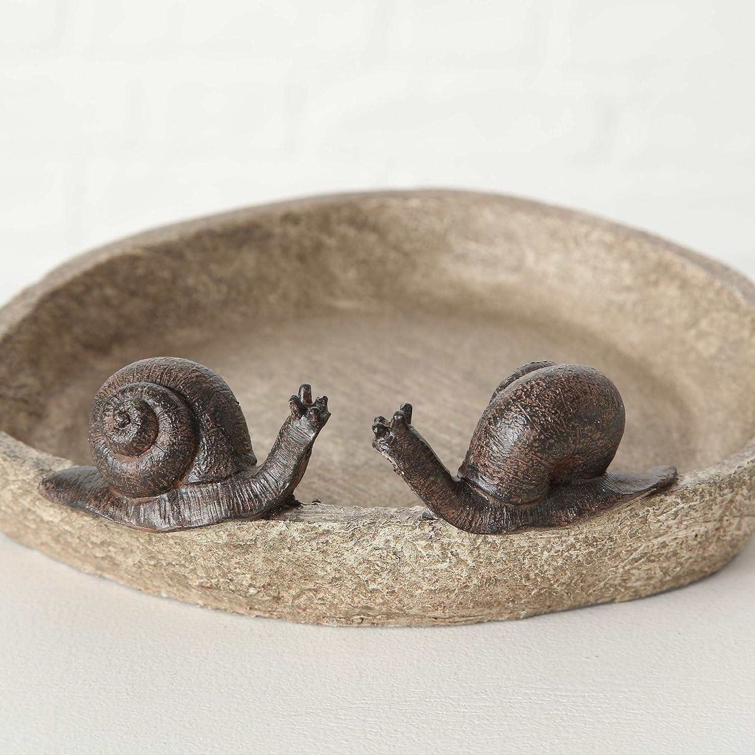 Off-White Stone Finish Bird Bath with Snails