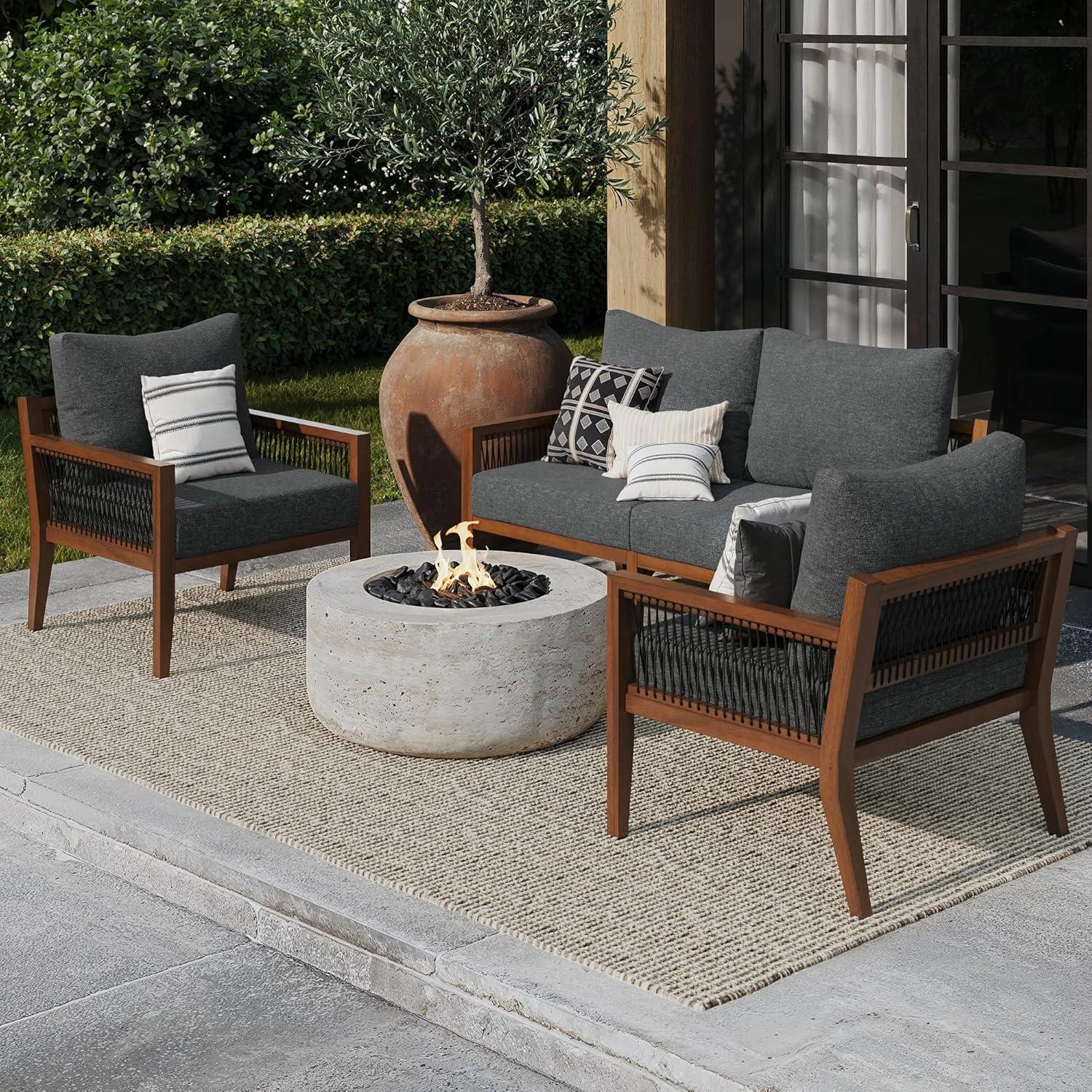 Nathan James Freya Bohemian Wood Outdoor Patio Loveseat Dark Gray