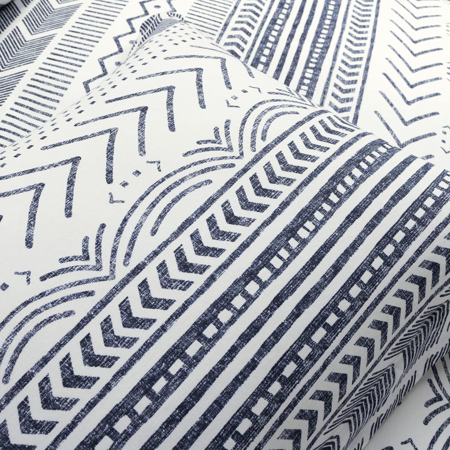 3pc King Hygge Geo Duvet & Sham Set Navy/White - Lush Décor: Cotton, Reversible, Inner Ties, 460 Thread Count