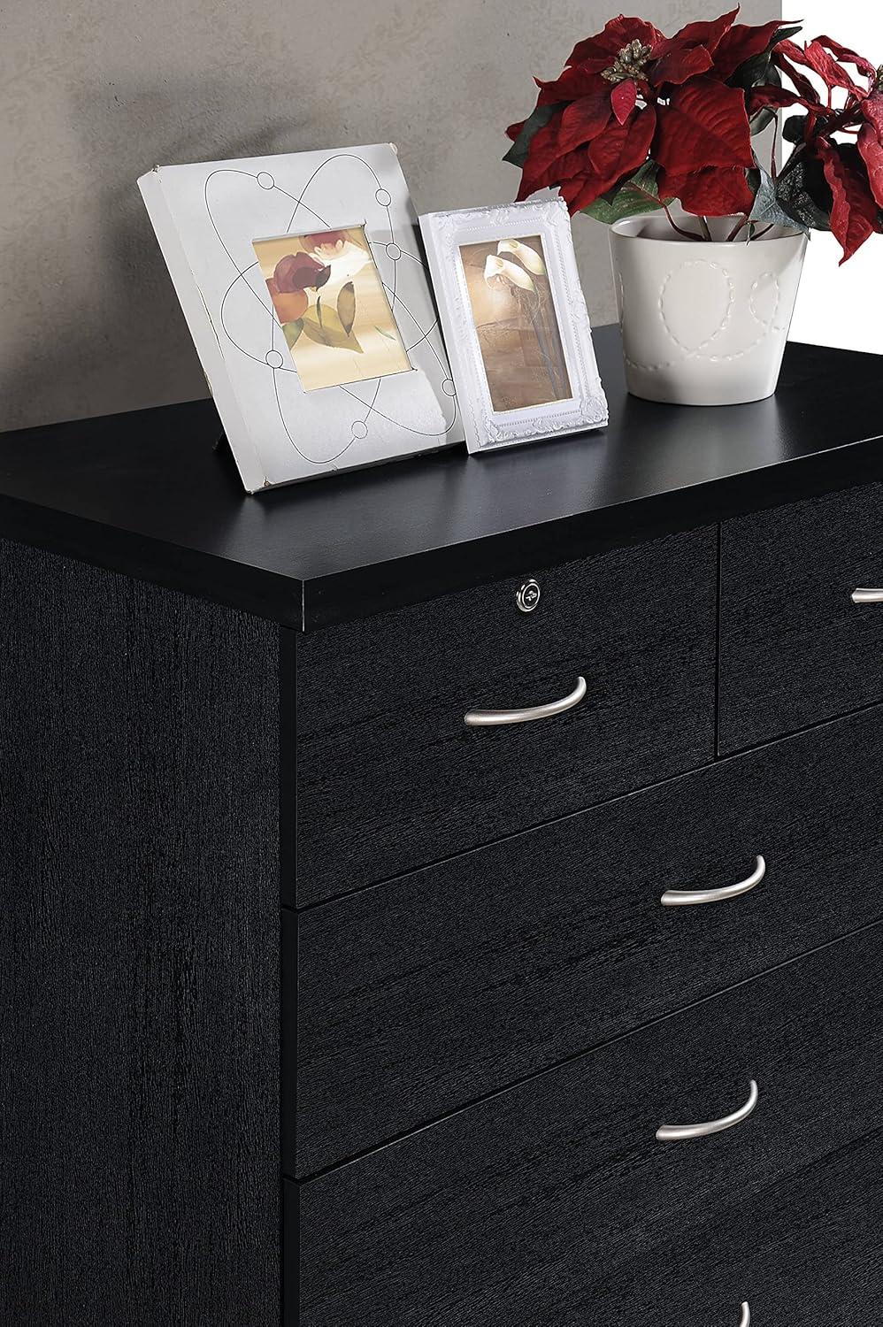 Hodedah 7-Drawer Chest with Locks on 2-Top Drawers in Black