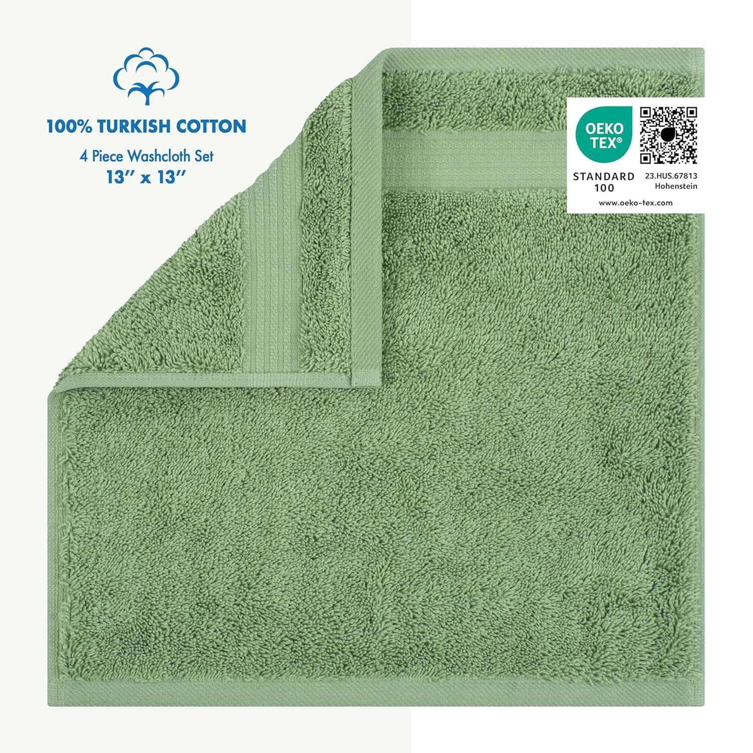 Quick-Dry, Soft & High Absorbent Washcloths Towels 13"x13" Cotton Turkish Bath Towel Set of 4 | Daily Use 100% Cotton Towels for Bathroom Gym & More | Bathroom Towels Set (4 Pcs, Green)