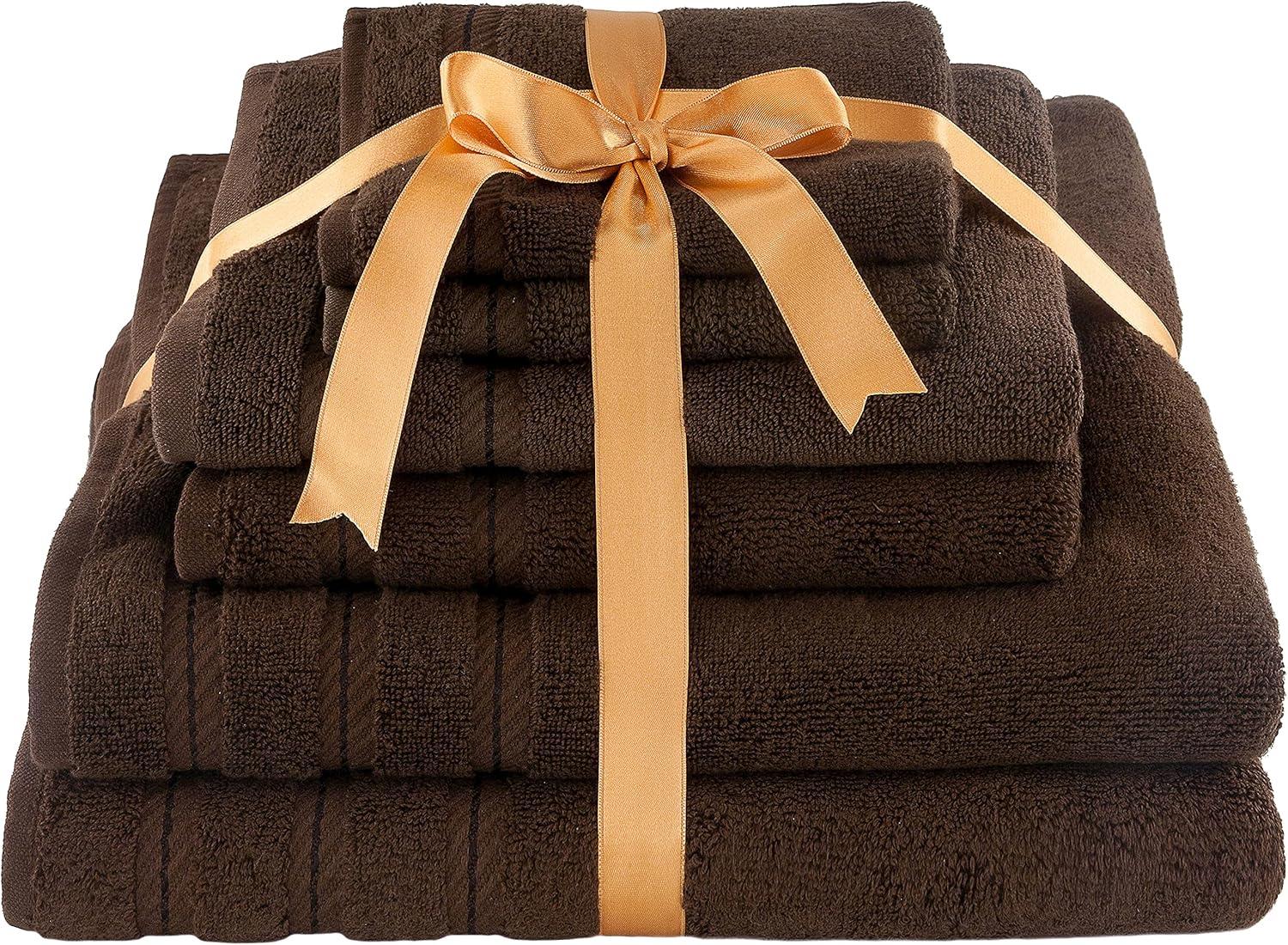 American Soft Linen Bekos 6 Piece Towel Set, 100% Cotton Bath Towel Set for Bathroom, Brown