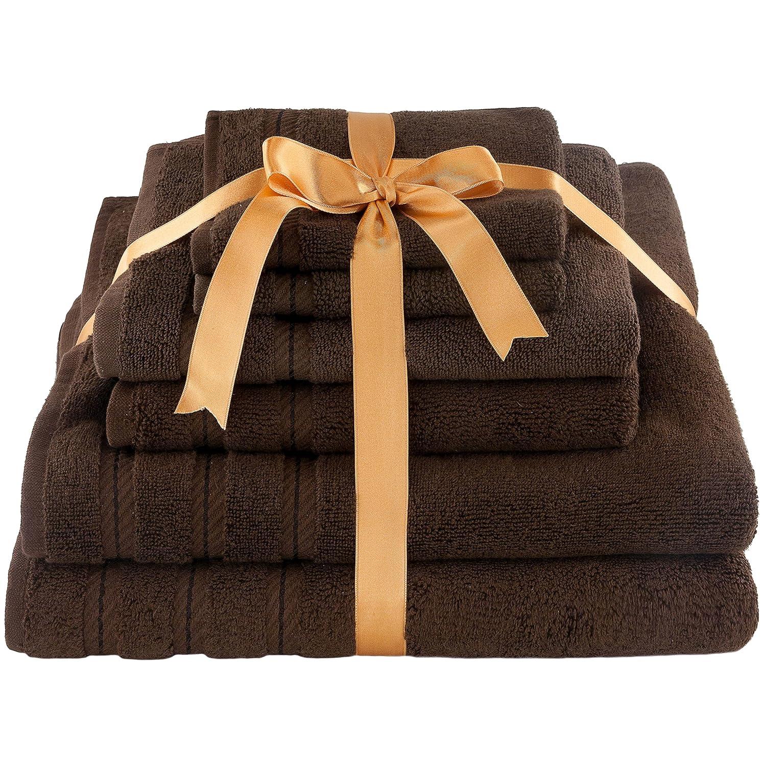 American Soft Linen 6 Piece Towel Set, 100% Cotton Bath Towels for Bathroom, Brown