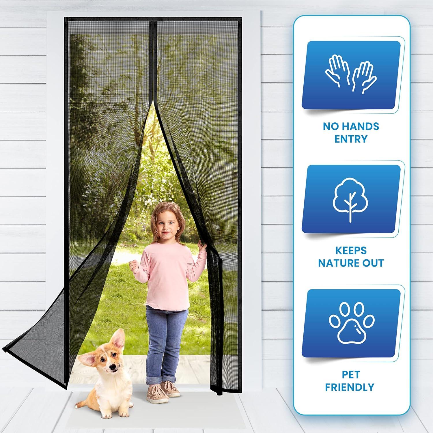 Easy Install Upgraded Magnetic Screen Door Mesh 38”x82” – Strong Magnets, Pet Tested, Keeps Bugs Out